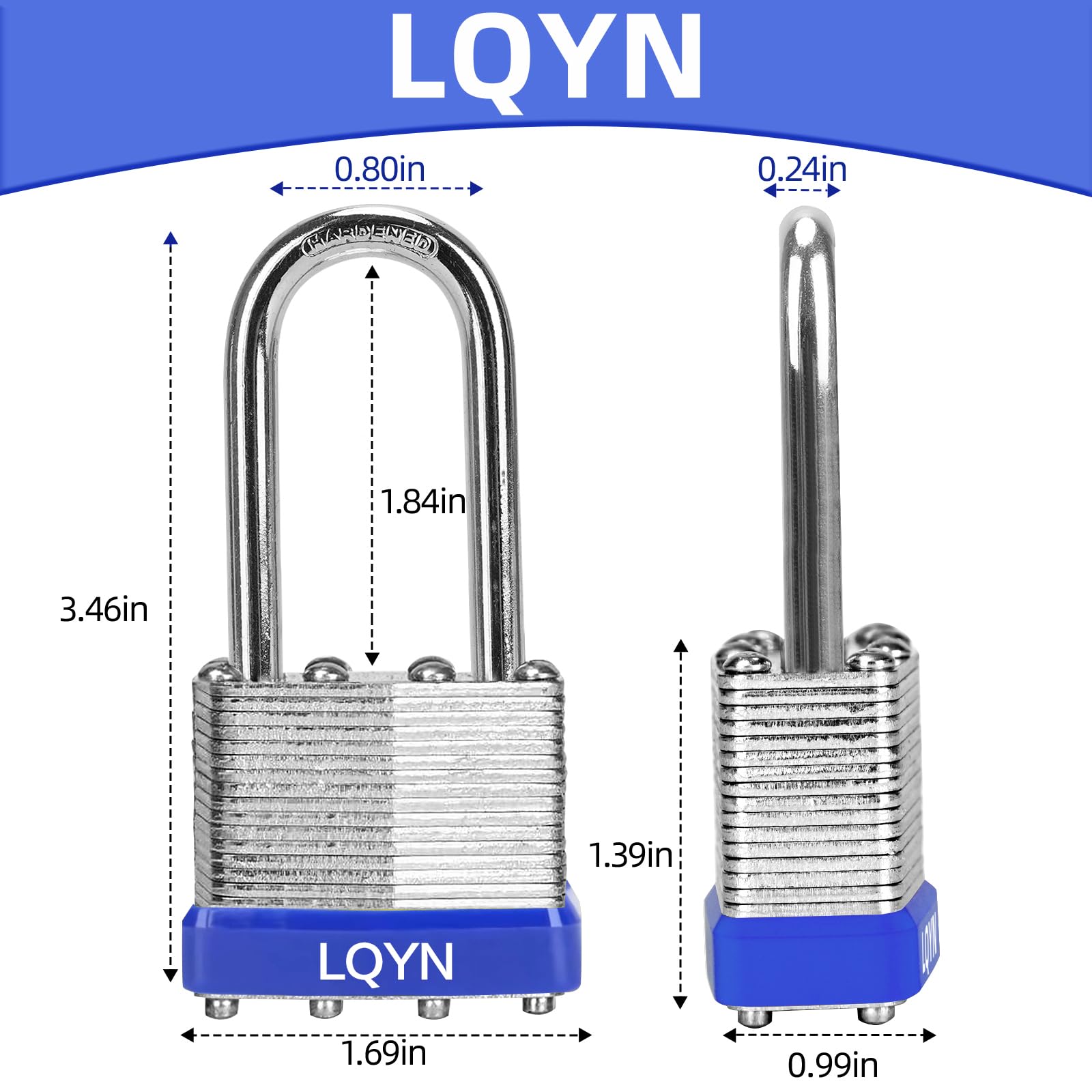 Laminiertes Vorhängeschloss mit Schlüssel (40 mm), gleichschließende Schlösser, blauer Ring, langer Bügel, 60 Stück, Schloss für Fitnessstudio-Schließfächer, Gepäck, Koffer, Gepäck,