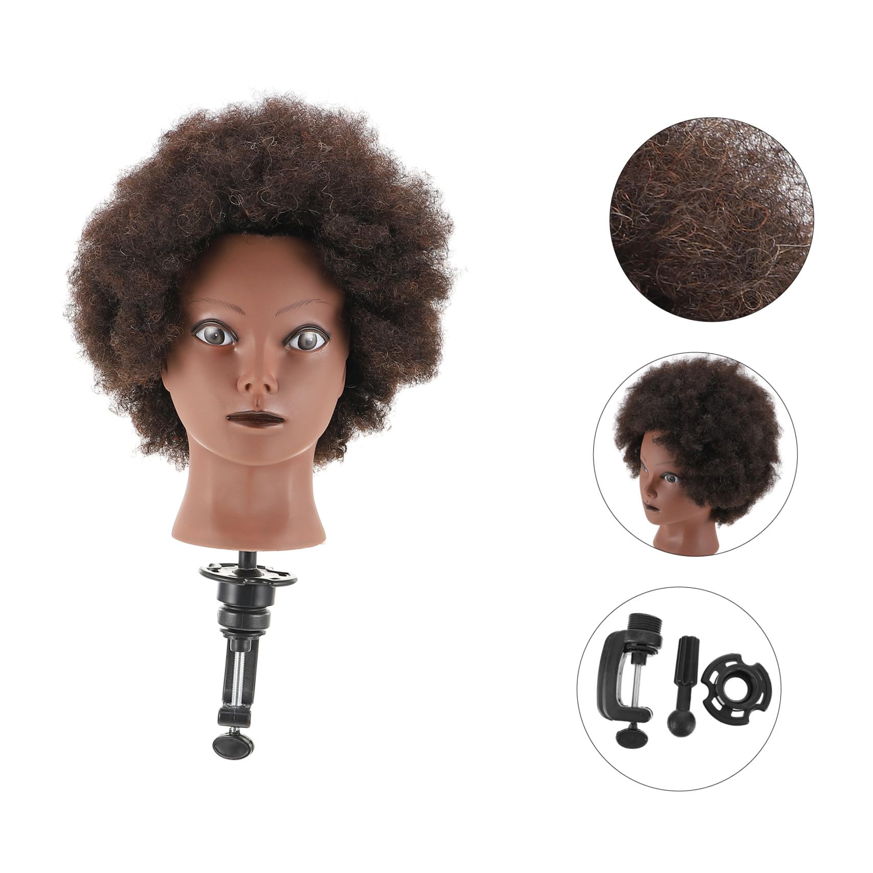 UKCOCO Afro Trainingskopf Echthaar Friseur Mannequin Kopf 10.63X6.69X5.91In Afrikanischer Schaufensterpuppenkopf Für Haarflechten Styling Übung Salon Friseur-Übungswerkzeug