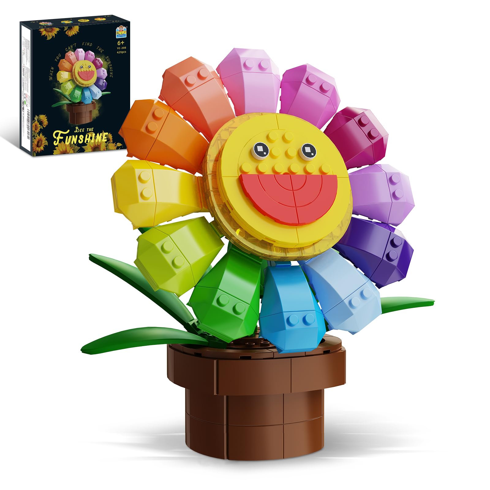 QLT Sunflower Flower Building Block (429 PCS+) with Replaceable Faces - Creative and Cute Toy Building Set for Kids and Girls 6+