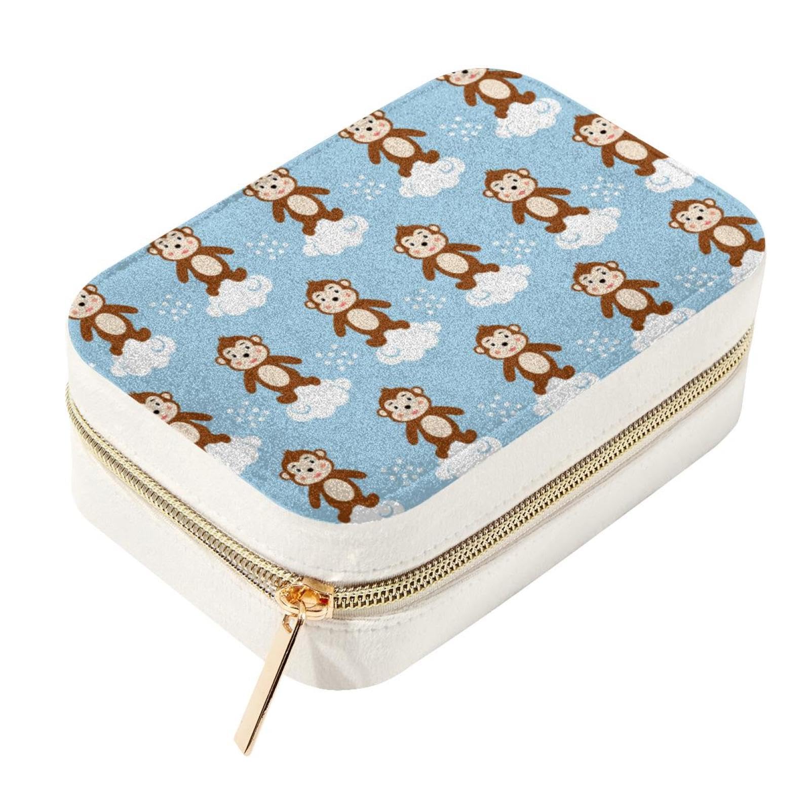 Boîte à bijoux de voyage en velours zippée pour filles et femmes