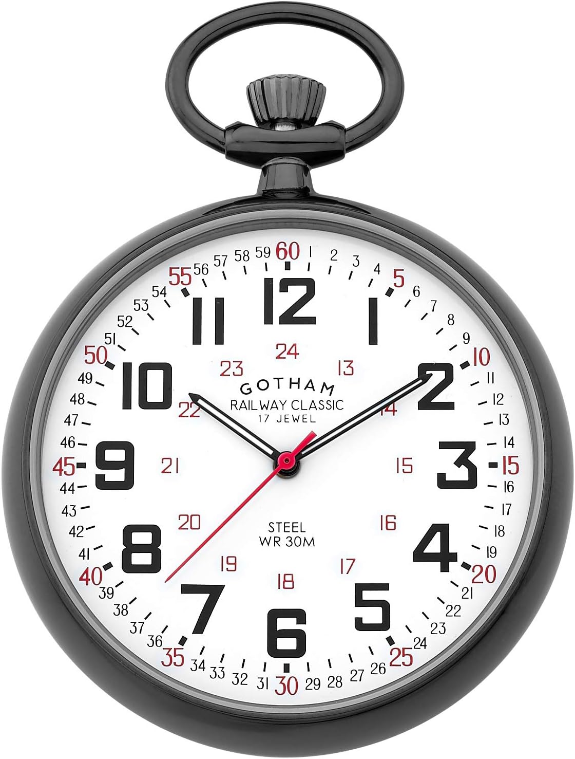 Gotham Men's Gun-Tone Stainless Steel Mechanical Hand Wind Railroad Pocket Watch # GWC14100B