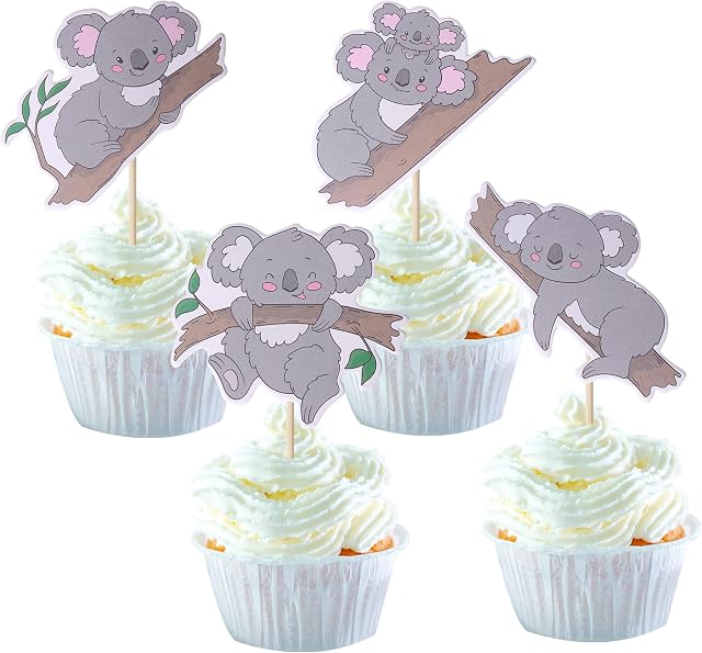 SYKYCTCY 24 Pack Koala Cupcake Toppers Glitter Wild Animal Cupcake Picks Koala Birthday Cupcake Decorations Baby Shower Birthday Theme Party Cake Decorations Supplies