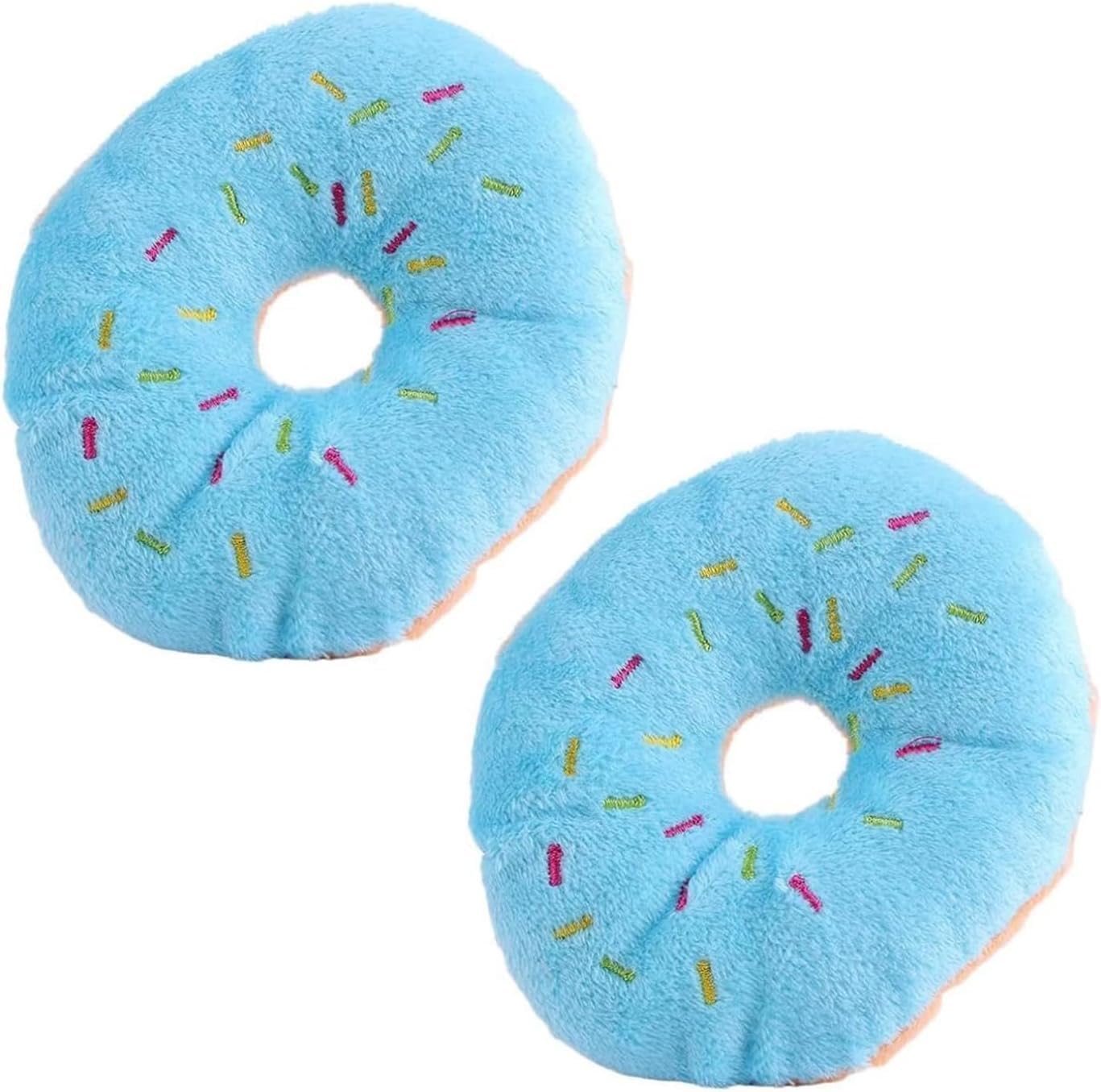 2 PCS Blue Donut Shape Plush Pet Toy Funny Dog Toys,Lovely Donut Shaped Squeaky Squeaking Sound Toy for Pet Chew Toy Squeaky Plush Blueberry Chew Guard Dog Squeak Toys