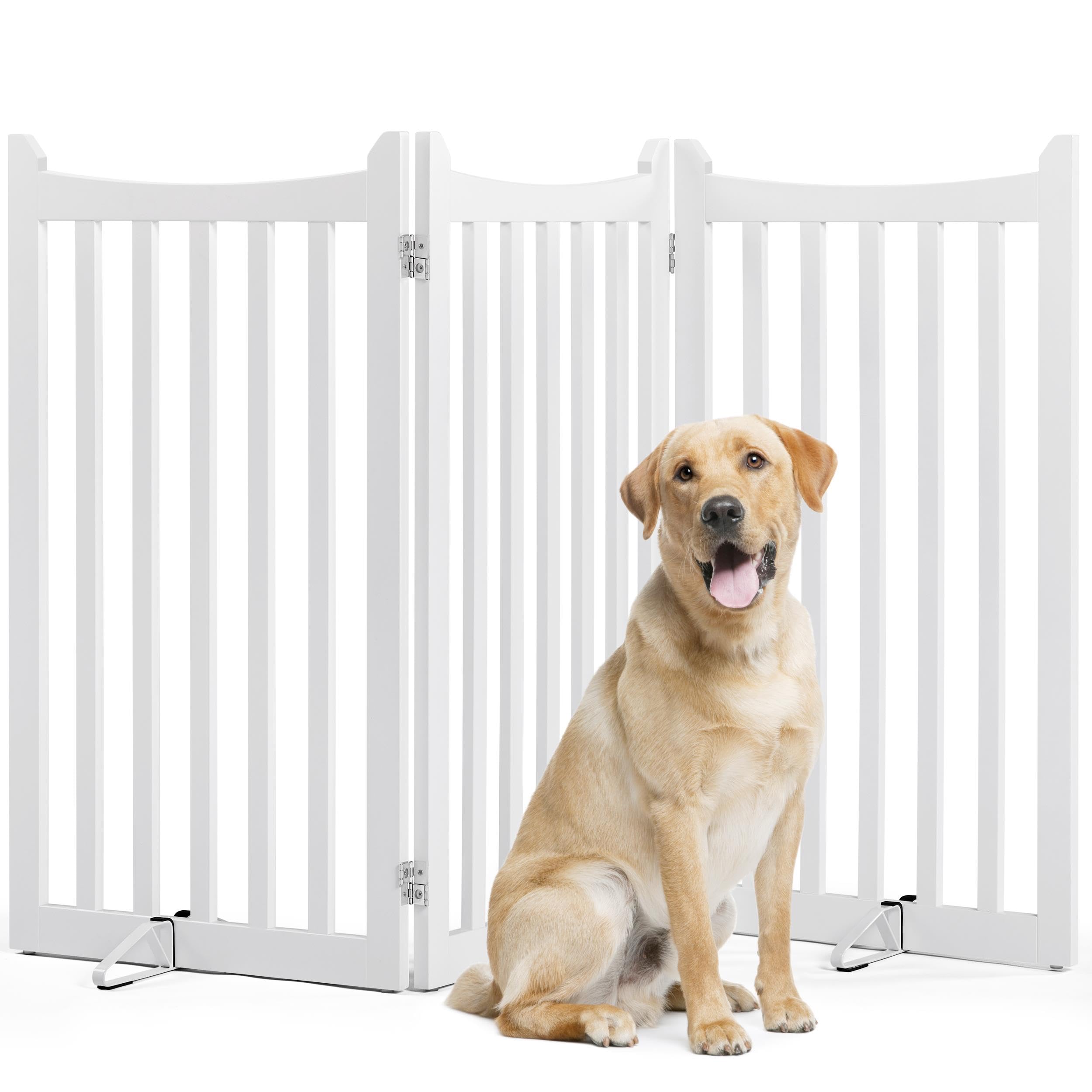 Yaheetech Dog Gate 36" H Extra Large Freestanding Pet Gate 3-Panel Wooden Dogs Fence with 2 Support Feet Folding Stair Gate for Indoor, Stairs, Doorways, Halls, Kitchen Pet Barrier White, 60"L x 36"H
