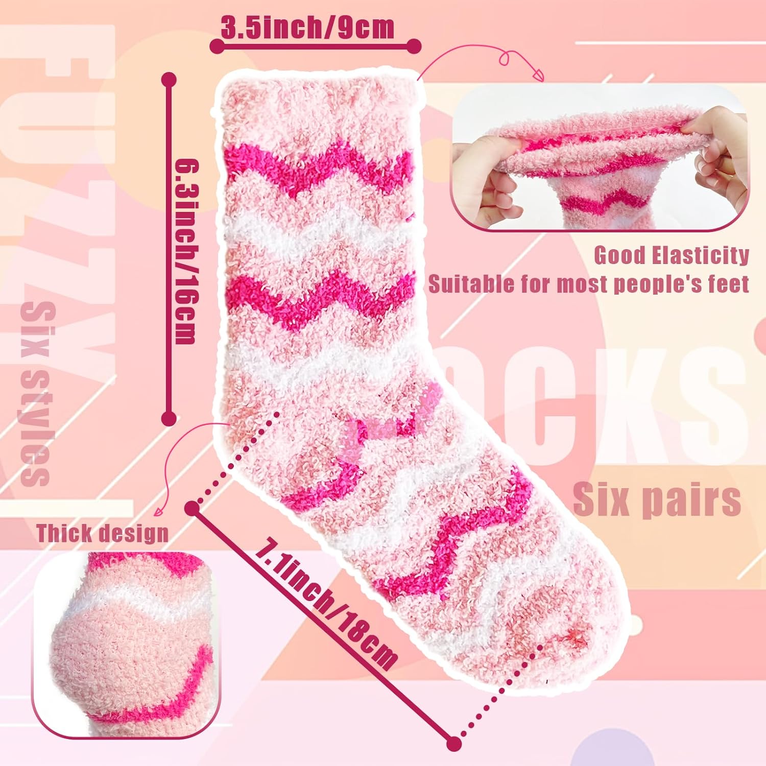 6 Pairs Womens Fuzzy Socks,Soft Warm Fluffy Slipper Socks,Thick Sleep Socks for Adult,Valentine's Gifts,Winter - Image 3