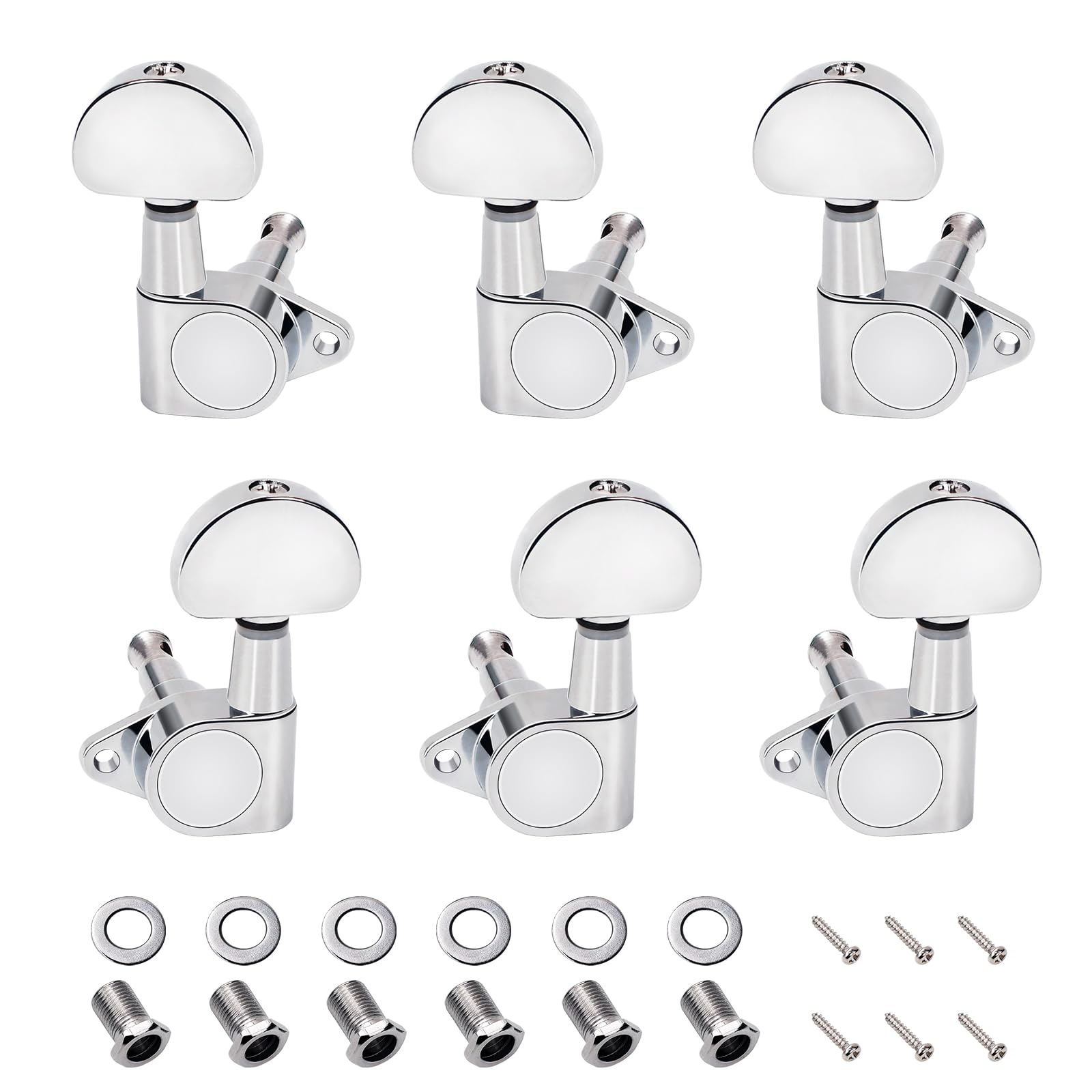 Banworks 3L3R Guitar Tuning Pegs Keys 15:1 Guitar String Tuning Keys Machines with 90 Degree Fixing Tag for '60s Les Paul LP Electric Acoustic Guitar Pack of 6 JT/JXQ-05 Chrome Half Round Button