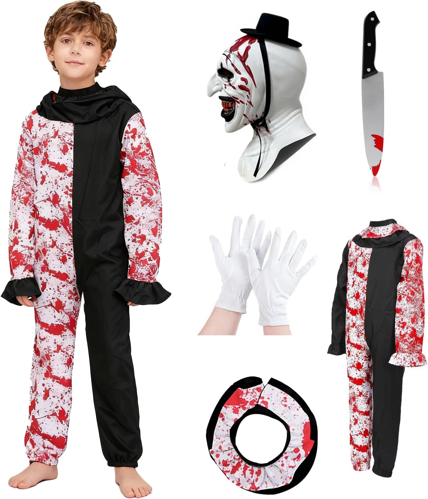 Art Clown Costume Kids Terrifying Mask Scary Killer Clown Costume Halloween Cosplay Outfit Boys Girls
