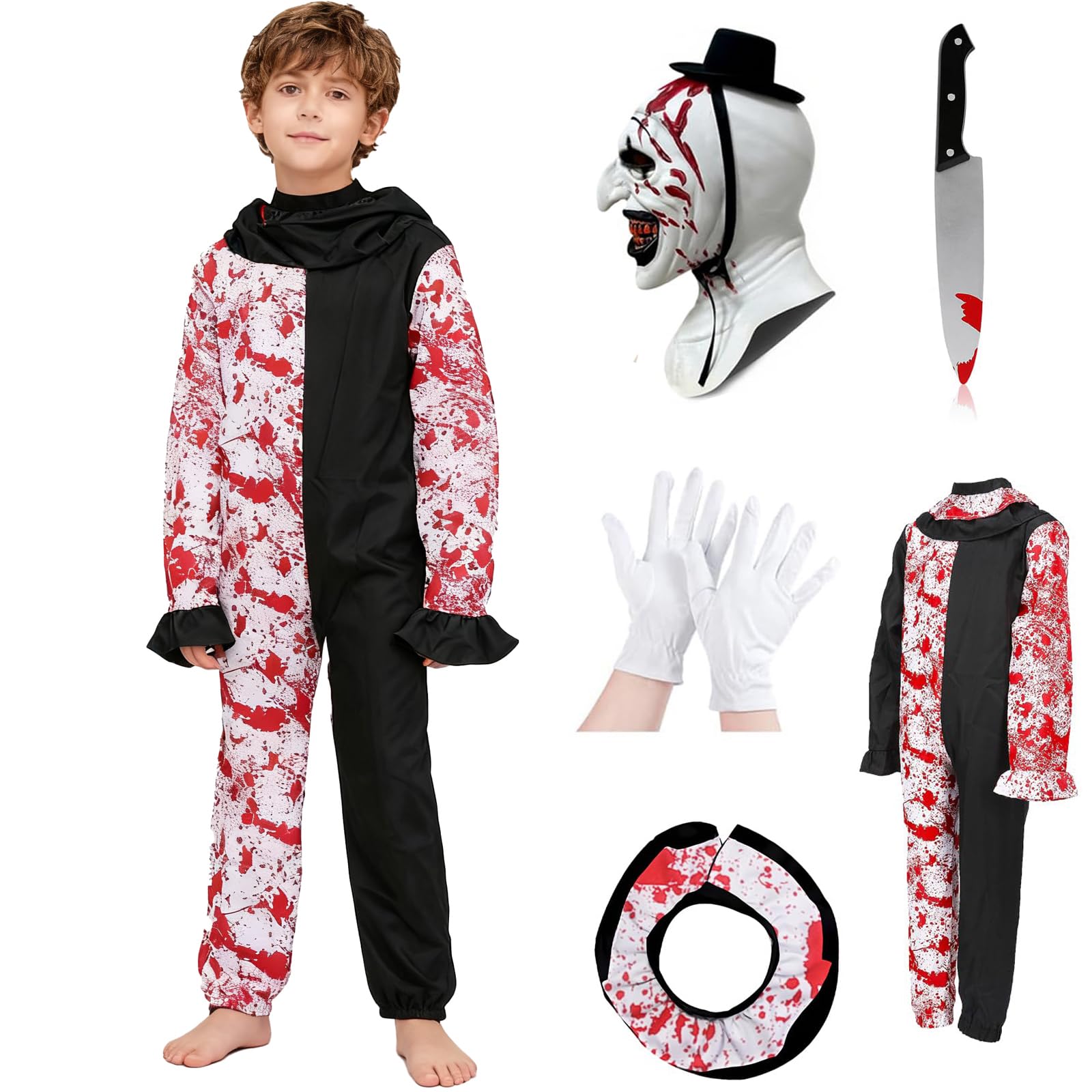 Art Clown Costume Kids Terrifying Mask Scary Killer Clown Costume Halloween Cosplay Outfit Boys Girls