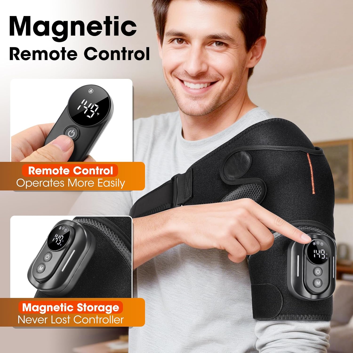 Cordless Shoulder Heating Pad with Massage, Heated Shoulder Brace with Remote Control, Shoulders Massager with Heat and Vibration for Rotator Cuff Relief, Men and Women Shoulder Pain Relief