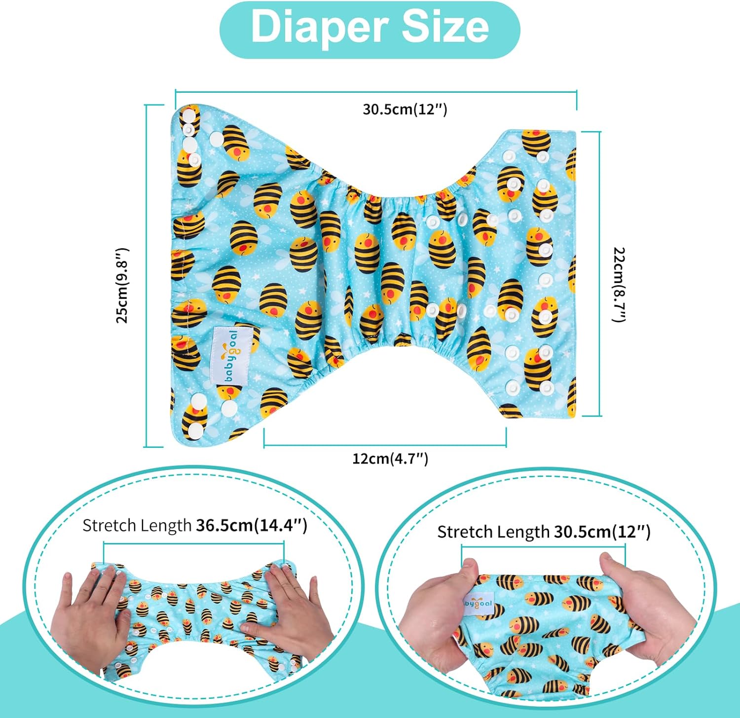 babygoal Newborn Cloth Diapers Pack of 13 for 5-12lbs Preemie Boy, Cloth Diaper Covers 6 Pack with 6pcs Inserts and Wet Bag, Reusable Washable & Waterproof - Image 3