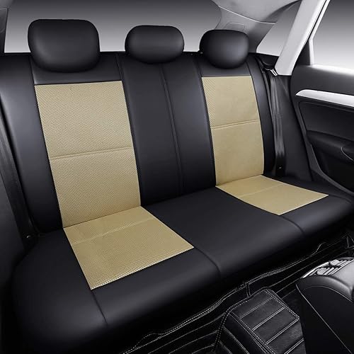 Miniatura 4 de PJ AUTO Juego completo de fundas de asiento de automóvil de cuero y malla 9 piezas ajuste universal para automóviles camiones camionetas y SUV