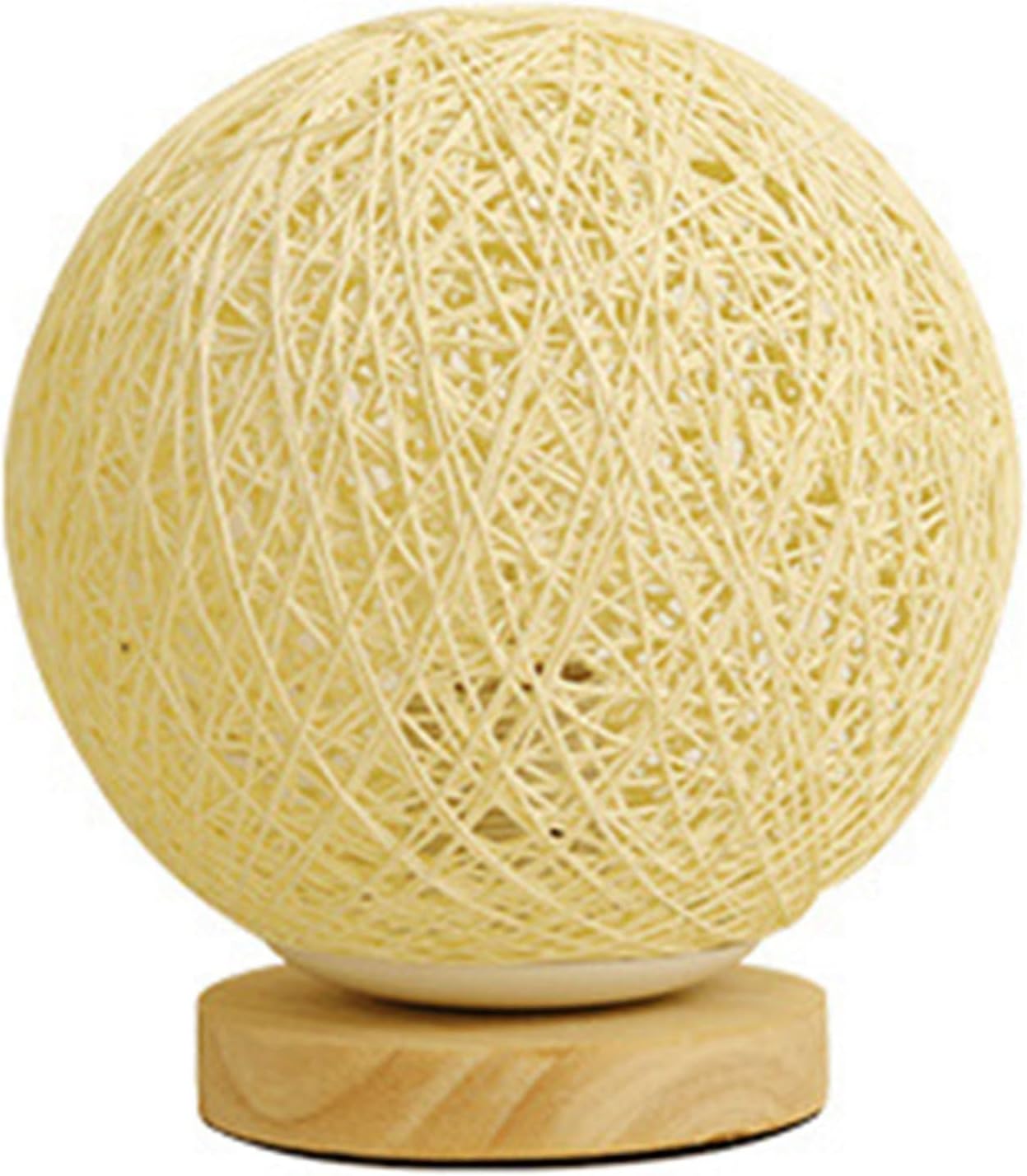 Garosa Rattan Ball Lamp with USB Charger, Dimmable LED Bedside Table Lamp, Wicker Spherical Night Light, Wood Base, 3W, for Bedroom Living Room