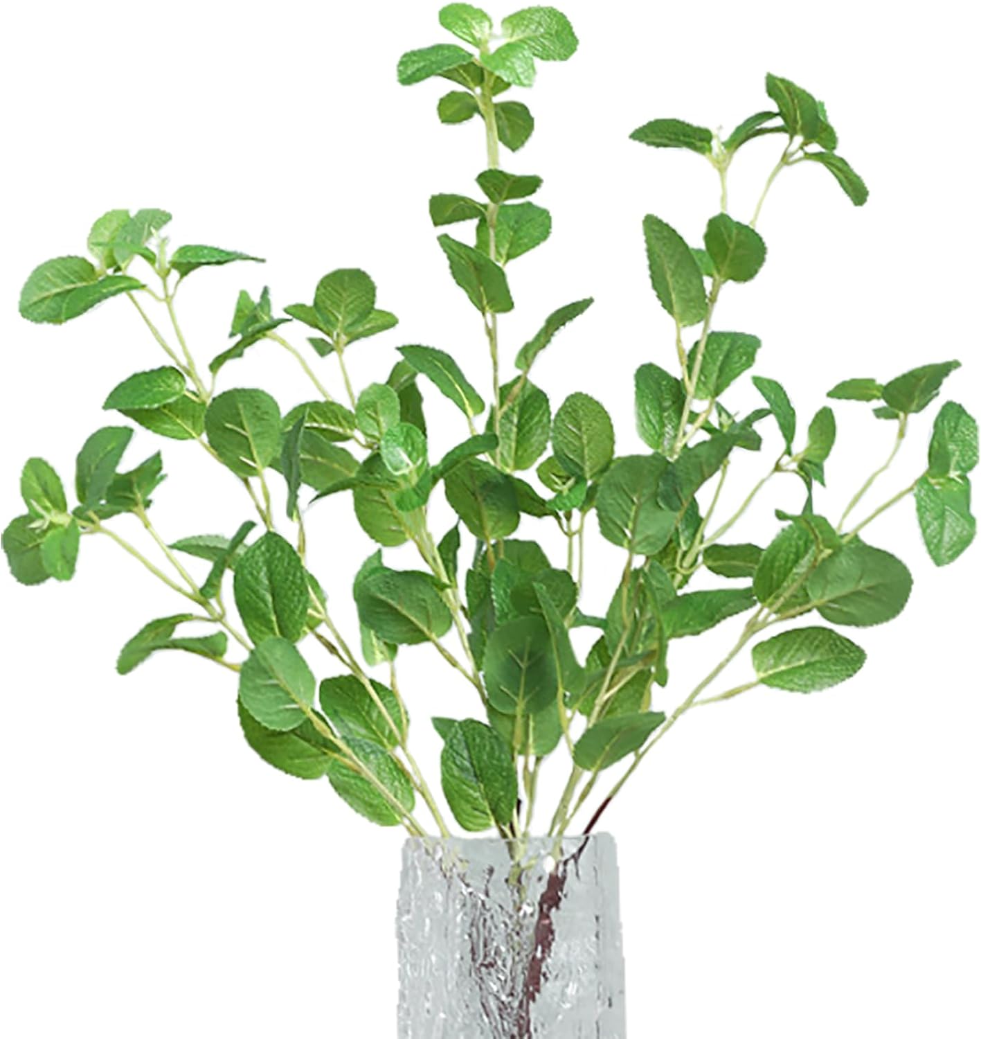 5Pcs Artificial Mint Branches, Spring Faux Mint Leaves Eucalyptus Greenery Stems Fake Plants for Home Table Centerpieces Wedding Decor