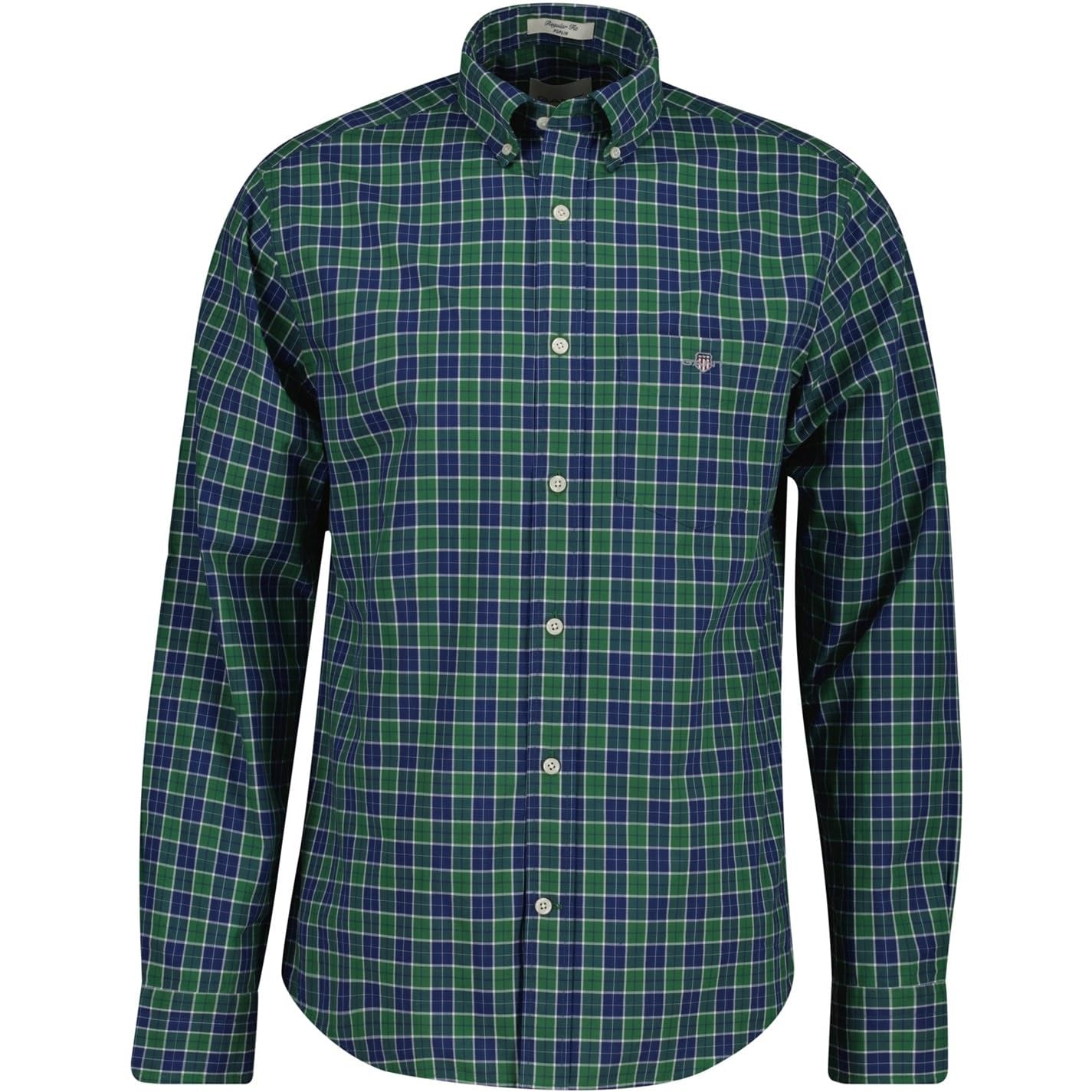 Gant Men's Classic Poplin Check Long Sleeve Shirt Green Medium