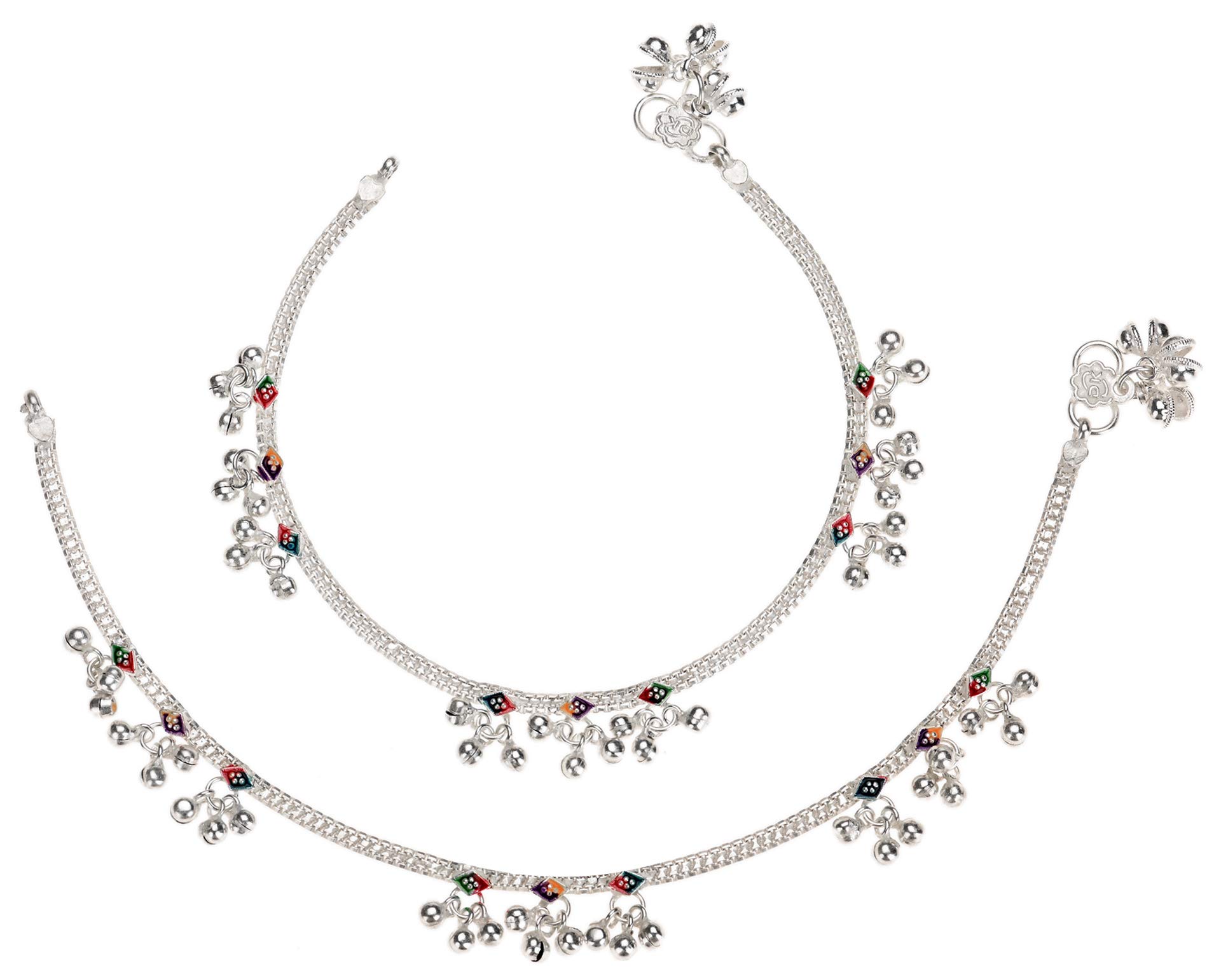 Silver Plated White Metal Alloy Anklets Payal Pair Indian Traditional Ethnic Contemporary Latest Pamela Design Fancy Foot Jewellery Leg Chain-image-12