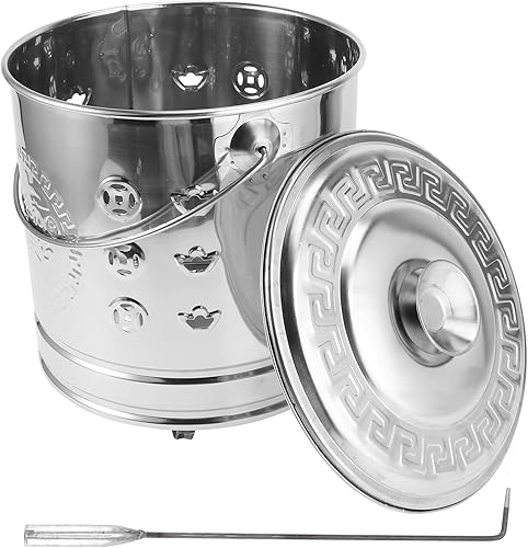 1 Unidades de acero inoxidable quemar barril metal incinerador puede con horno de jardín de pinzas para madera hojas de basura quemando plata