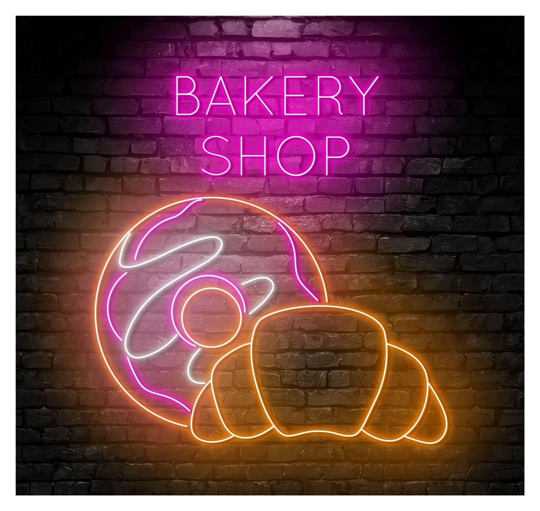 XENITE Luces Art Decoration Christmas Letrero De Neón Bakery Open Con Luz LED Donut Y Croissant, Ideal Como Decoración Pared Para Escaparate, Entrada Negocios, 60cm