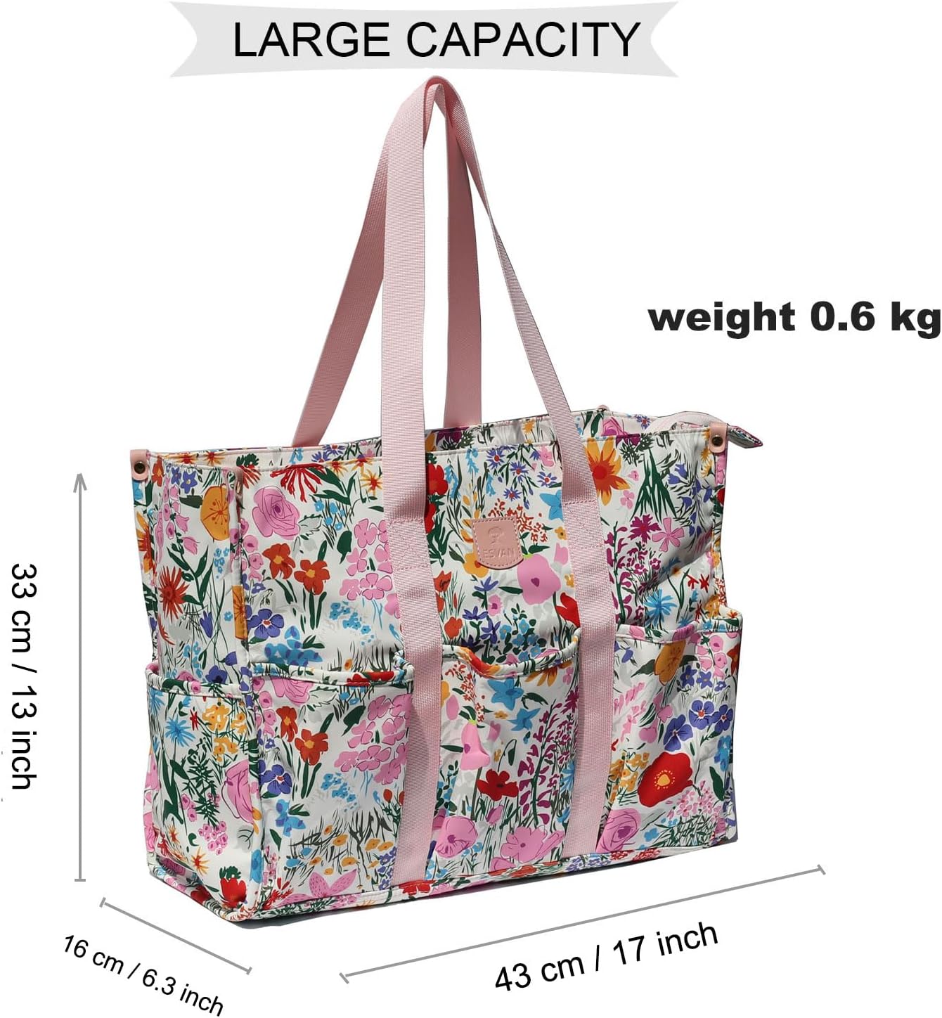 ESVAN Utility Tote Bag with Zip Top Waterproof Teacher Tote Bag for Teacher Work Women Beach - Image 4