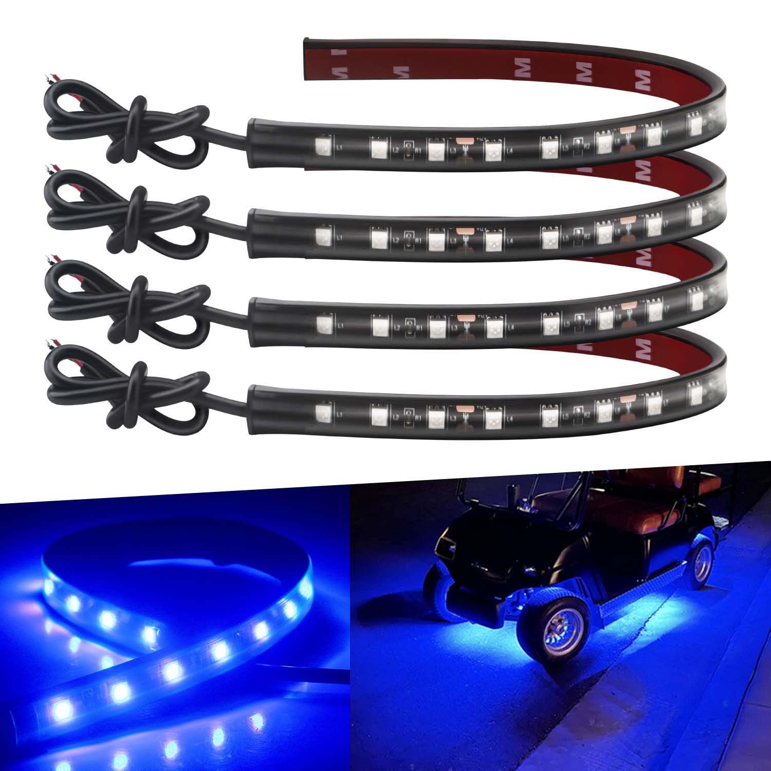 – Motorbike and Car Underglow Lights - Motorcycle LED Light Strips 32cm 5050 18SMD Waterproof Blue 12V Atmosphere Neon Interior Lighting - Under Dash Pack of 4