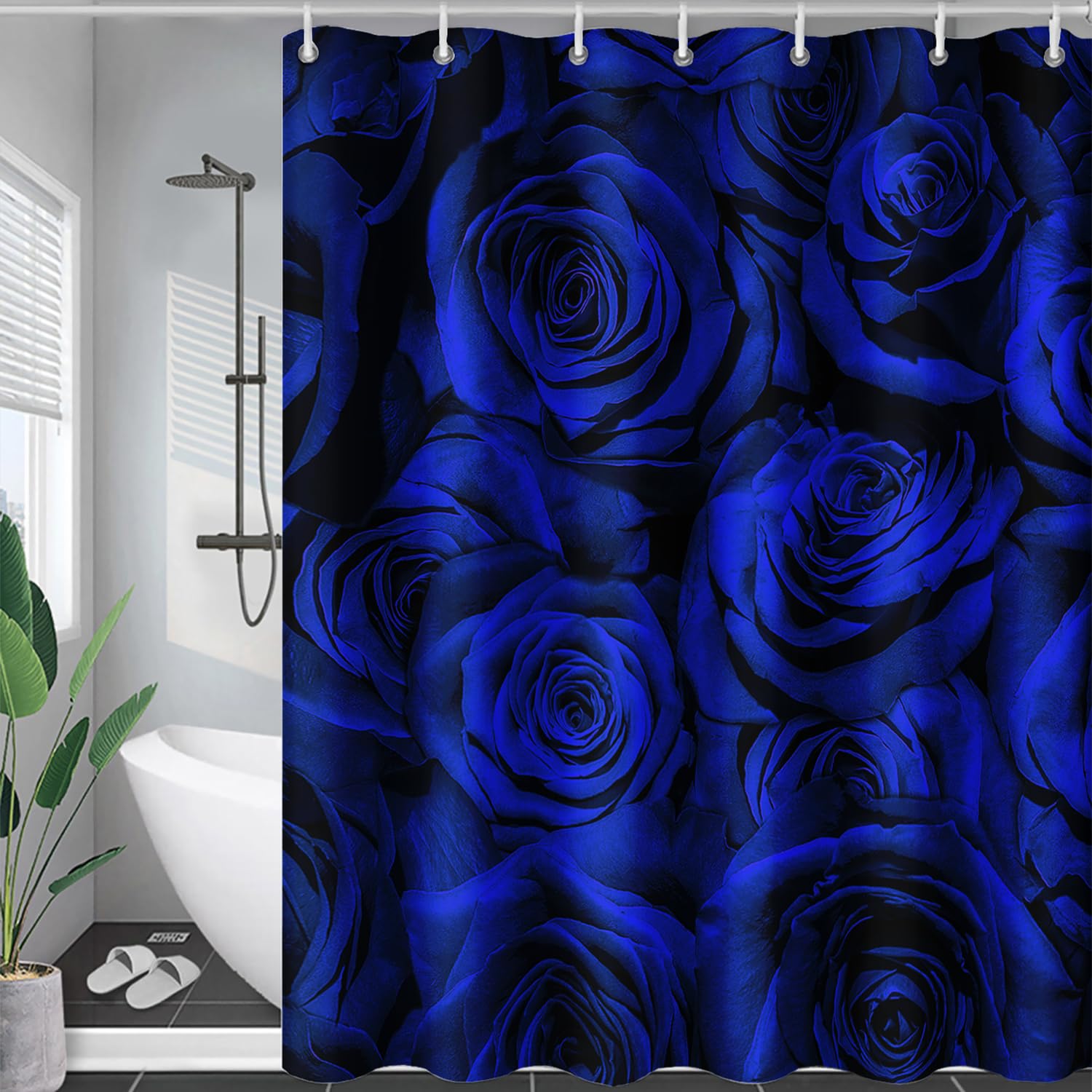 AILONEN Blue Roses Shower Curtain Set, Romantic 3D Floral Printed Washable Fabric Shower Curtain for Lovers,Couple,Wife,Blue Luxury Shower Curtain Liner for Bathroom Decor,72
