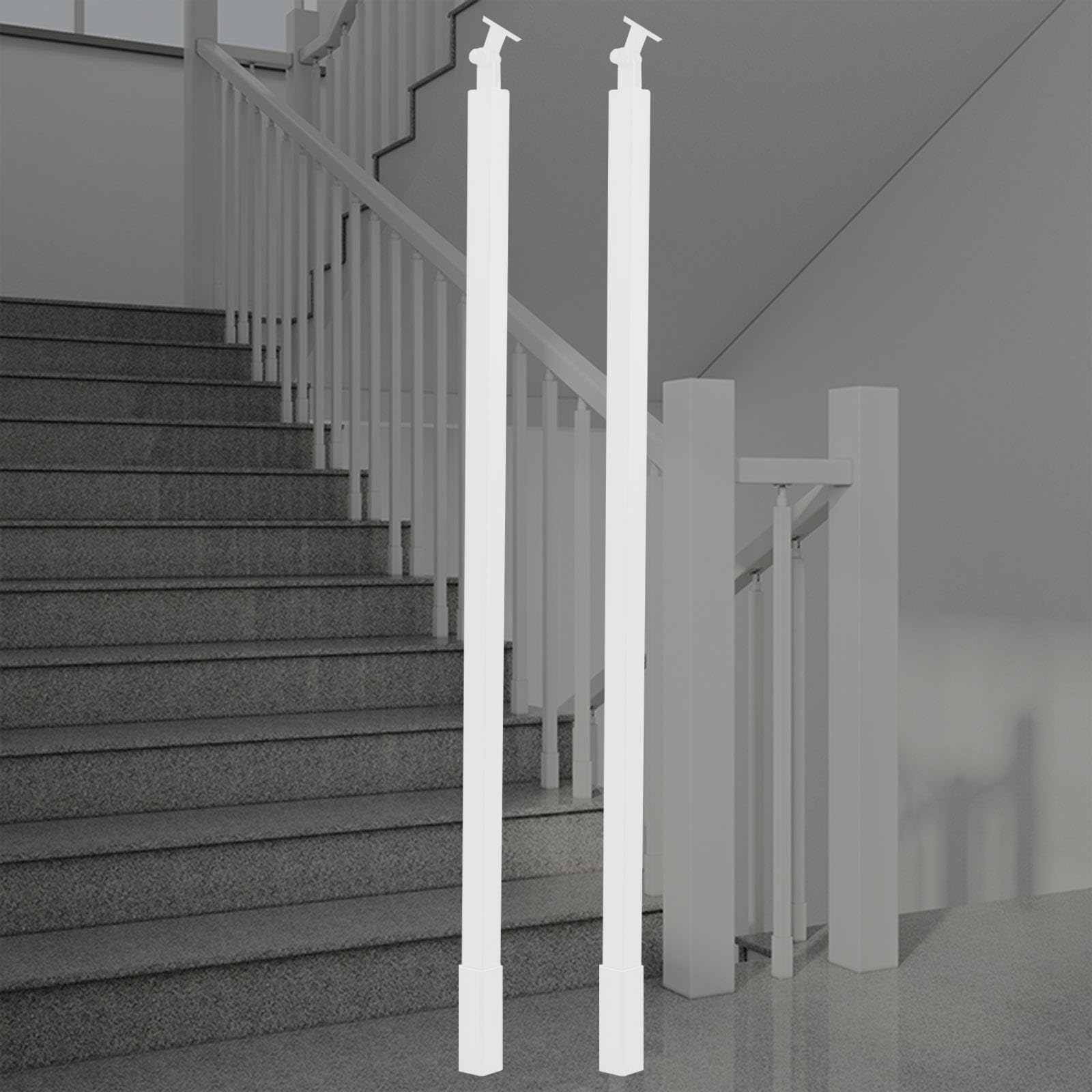 WLCGYD 30 36 42 48 51'' Metal Baluster Spindles, Interior Staircase Decks Banister Install Kit/Square Railing Post w/Bracket for Wooded Stairway Composite Steps(White 2 pcs,30in/76.2cm)