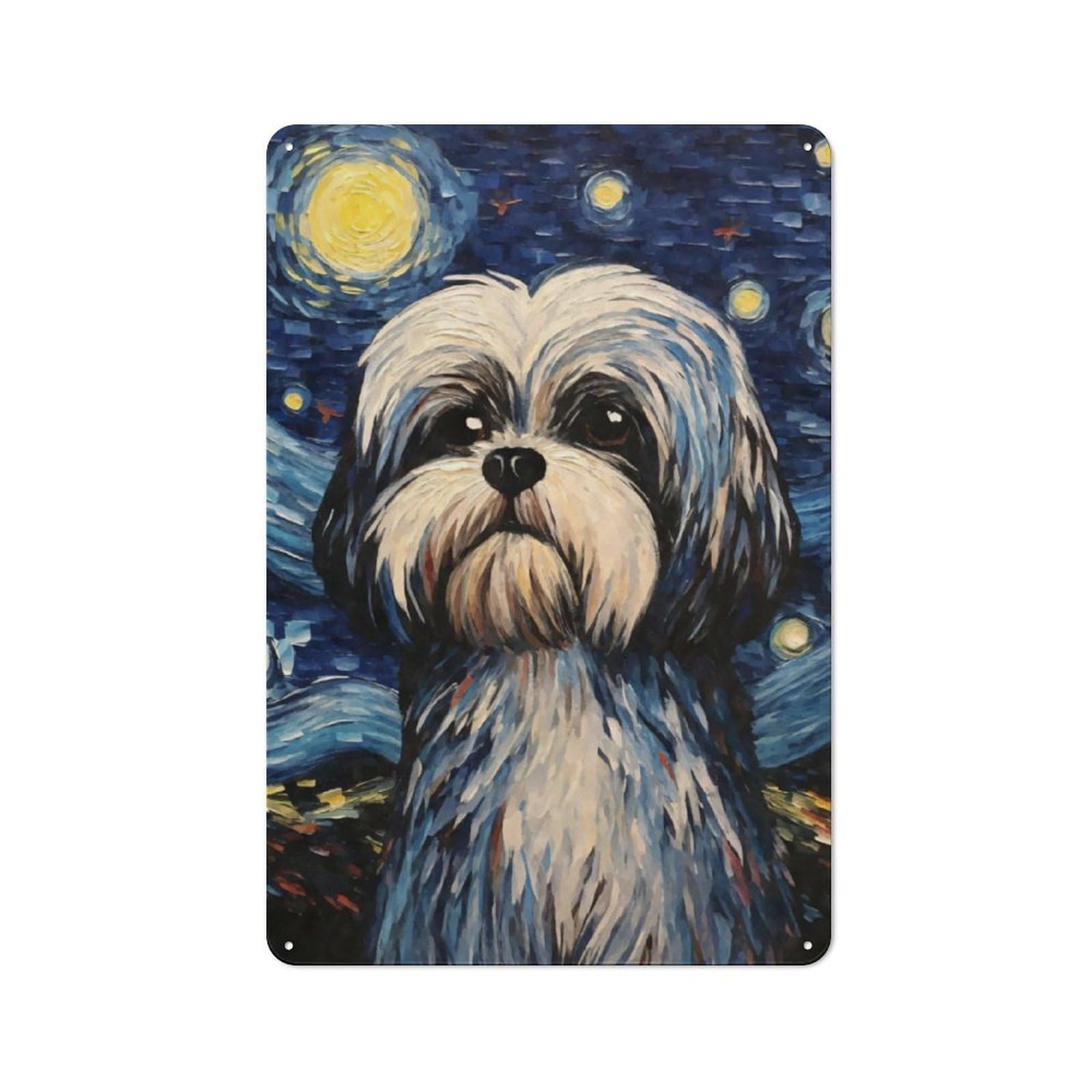 Metal Plaque 30x20cm with Shih Tzu Dog Starry Night for Pub Or Café, Rustic Decor, for Garage, Workshop And Man Cave Decoration