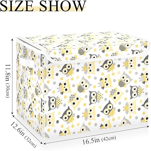 Miniatura 3 de Ollabaky Lindo búho amarillo plegable de almacenamiento con tapa, caja de almacenamiento de cubo grande, contenedores organizadores con asas para