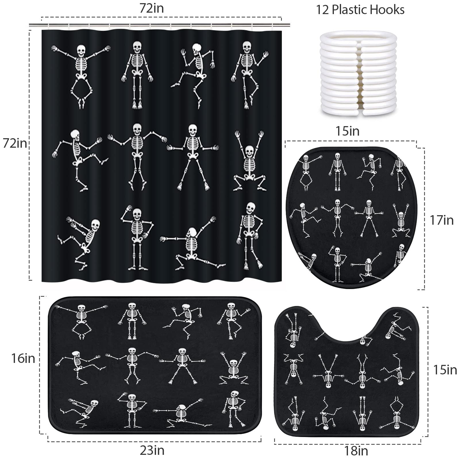 Jieprom Halloween-Duschvorhang-Set – Inkl. Rutschfester Matte, WC-Deckelbezug & Haken, Wasserdicht & Gruselig-dekorativ