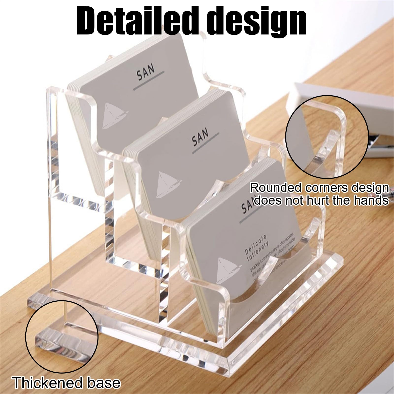 Realand Acrylic Business Card Holder Desk, Clear Desktop Business Card Display Stand with Thick Base - Image 3