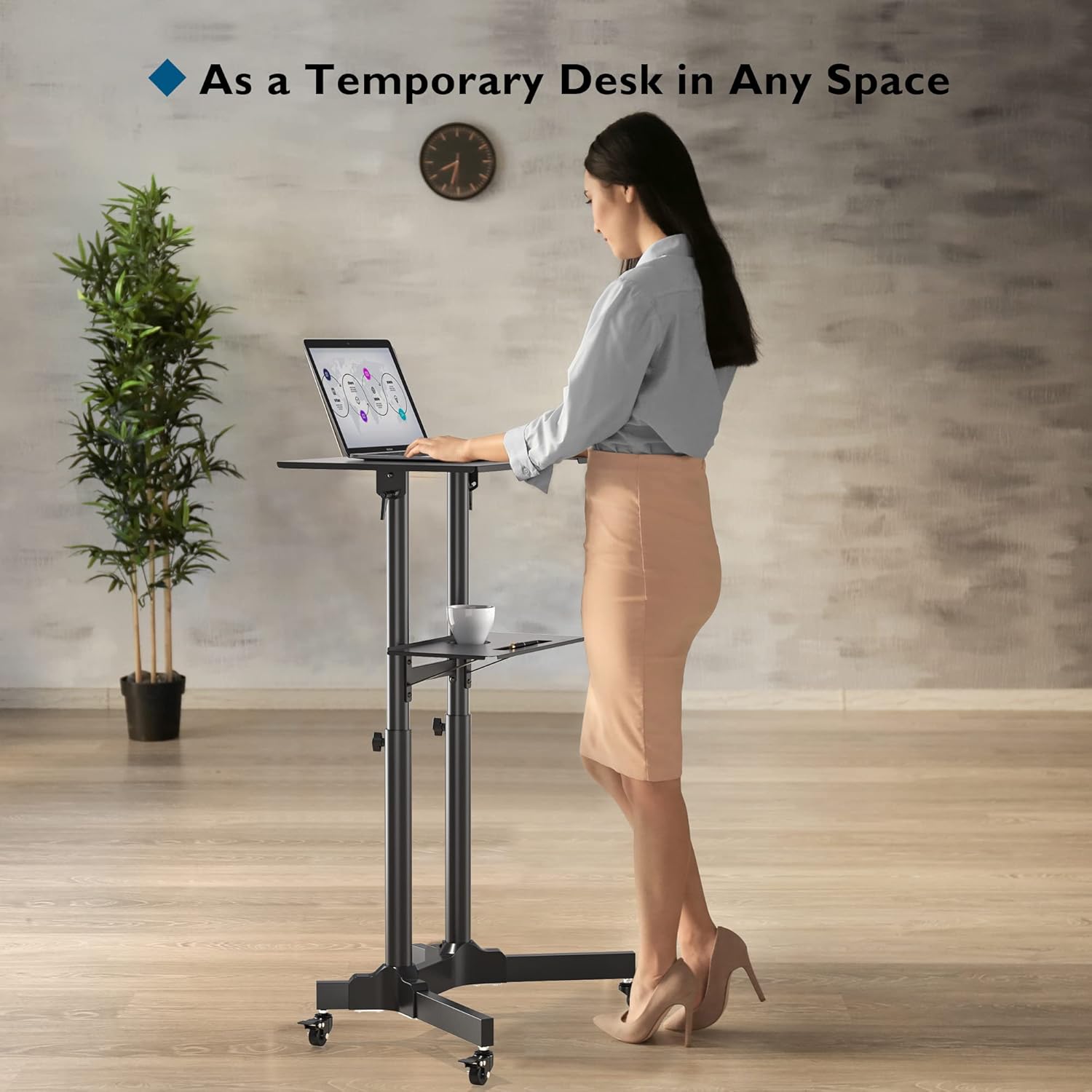 BONTEC Lecterns & Podiums Portable Mobile Standing Laptop Desk, Sit Stand Desk with Wheels, Height Adjustable Home Office Classroom Pulpit Stand Up Desk Workstation, Rolling Table Laptop Cart with Storage Tray, Black : Office Products
