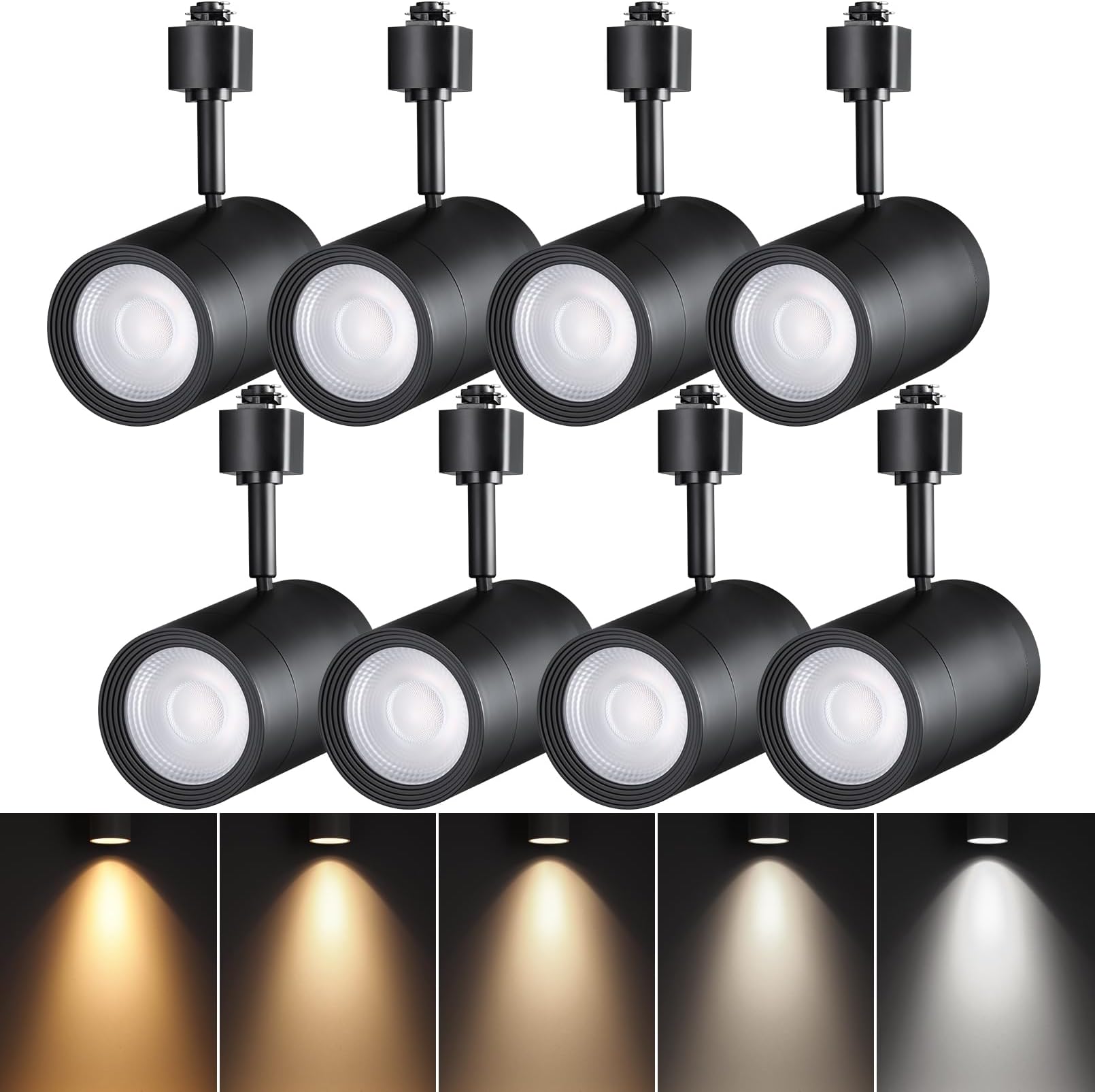 LEONLITE 8-Pack Retail Pro Series 17.5W LED H Track Lighting Heads, ETL, Commercial Dimmable H Track Light Heads for Store Shop Restaurants, CRI90 Track Lighting, 5CCT, Matte Black