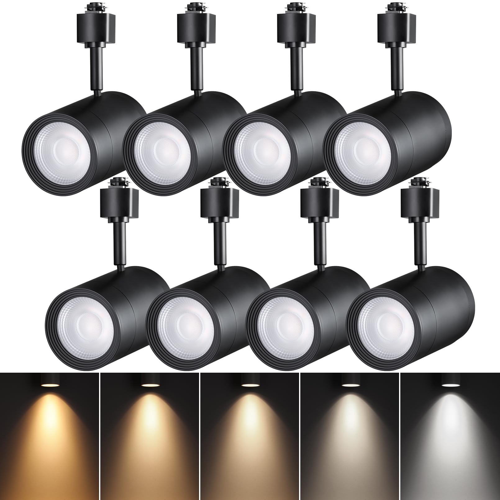 LEONLITE 8-Pack Retail Pro Series 17.5W LED H Track Lighting Heads, ETL FCC Listed, Commercial Dimmable H Track Light Heads for Store Shop Restaurants, CRI90 36° Track Lighting, 5CCT, Matte Black