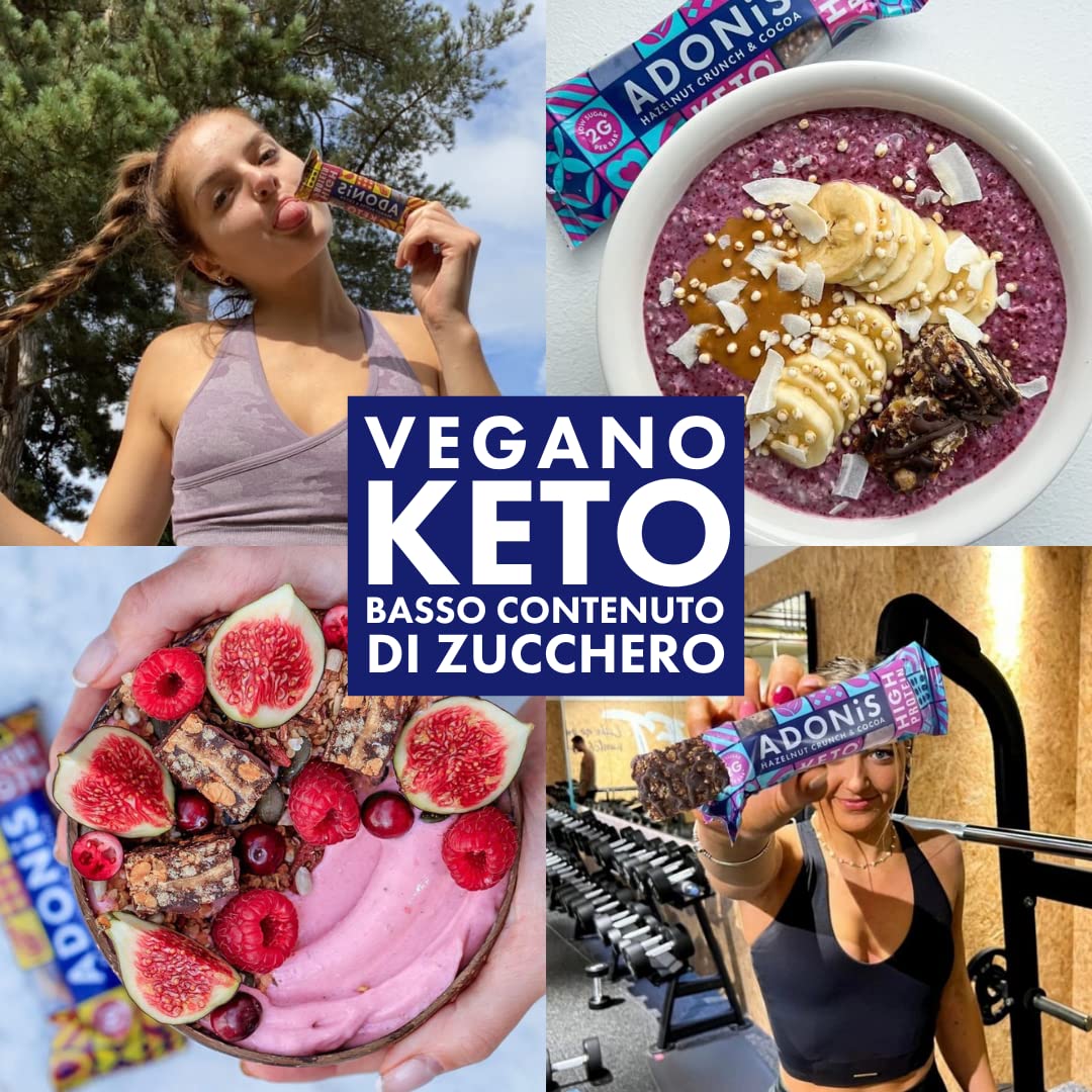 Barrette Keto Adonis Caramello e Arachidi – 16 x 45g | Barrette proteiche a basso contenuto di carboidrati | 9g di proteine, 2g di zucchero (Doppio Cioccolato Croccante)