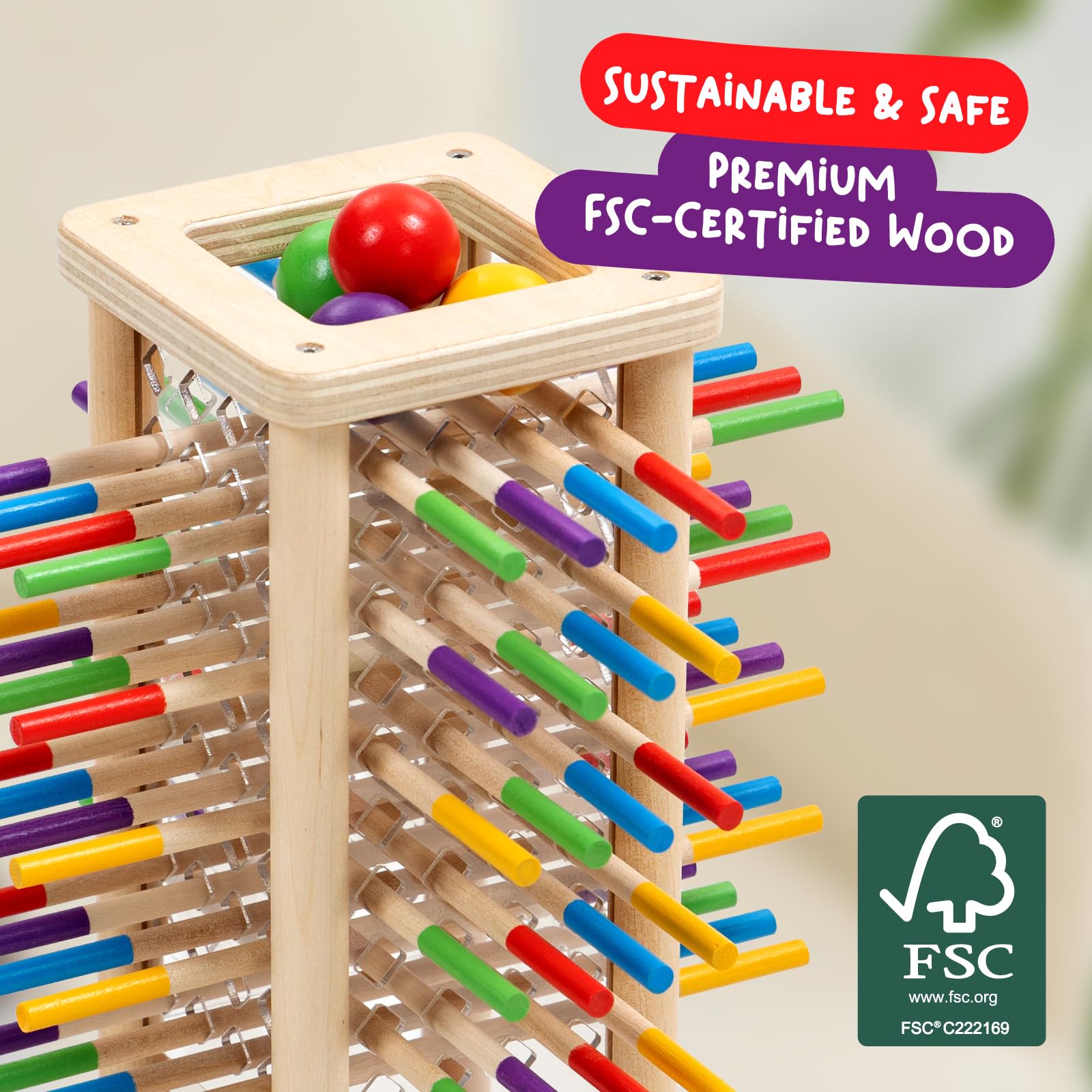 Nene Toys BALLFALL – Giochi Educativi Montessori in Legno per Bambini 3 4 5 6 Anni – Gioco da Tavolo con Bastoncini, Dado e Carte – Regalo per Motricità Fine e Abilità Logiche 3-9 Anni