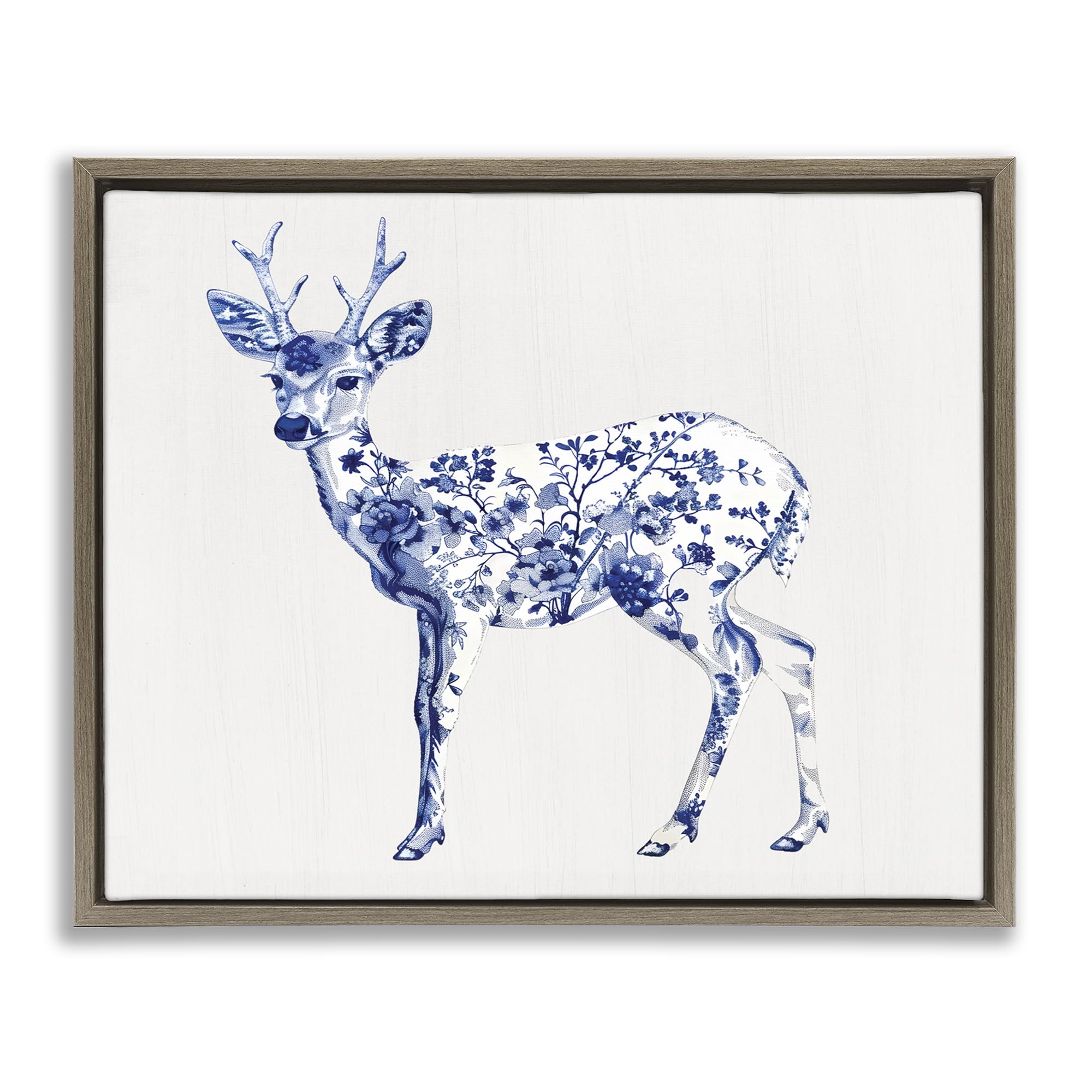 'Graceful Toile Deer'| Floating Frame Canvas Art