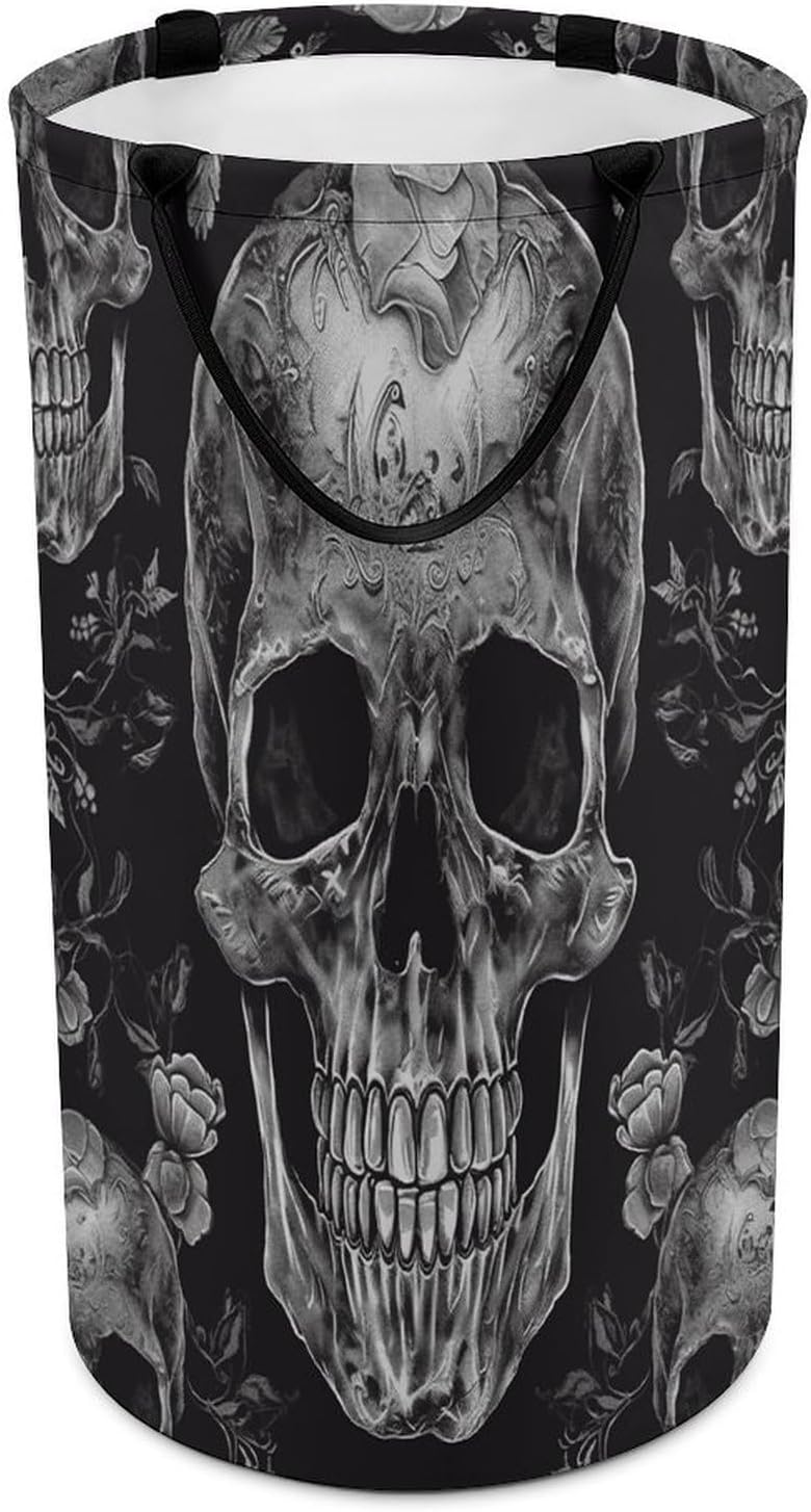 Skull Skeleton Laundry Basket 86L Laundry Hamper | Collapsible Clothes Hamper with Reinforced Handles Waterproof Tall Foldable Dirty Clothes Basket for Hotel, Home, Closet