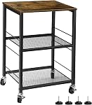 ETELI Side Table Small with Wheels Industrial Night Stand Storage Shelf 3 Tier Wood End Table with Metal Frame for Small Space Living Room Bedroom Kitchen Office