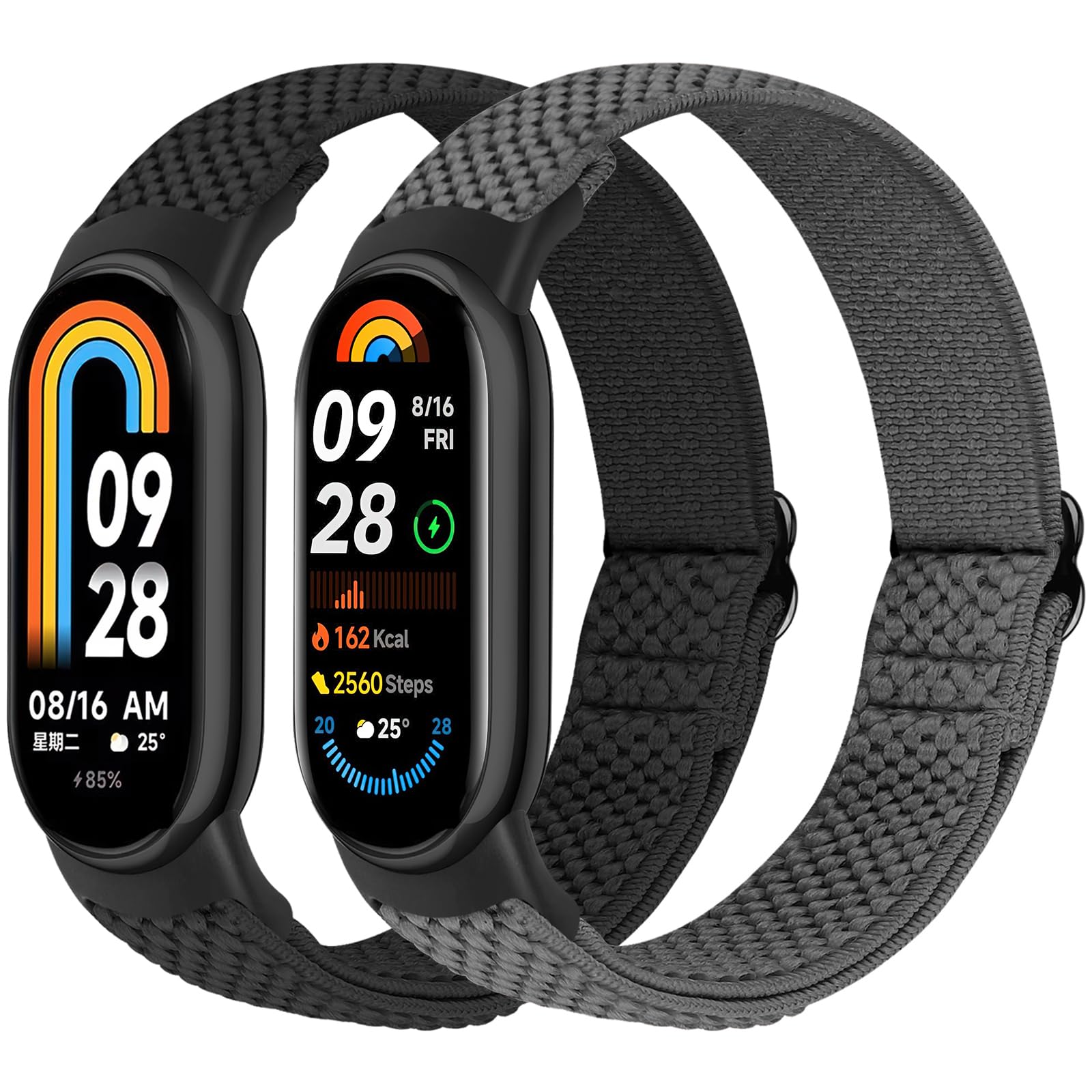Elastic Nylon Strap Only Compatible with Xiaomi Smart Band 9/Xiaomi Smart Band 8, Adjustable Elastic Nylon Sport Replacement Wristbands for Xiaomi Mi Band 8 Men Women (2 Pcs.)