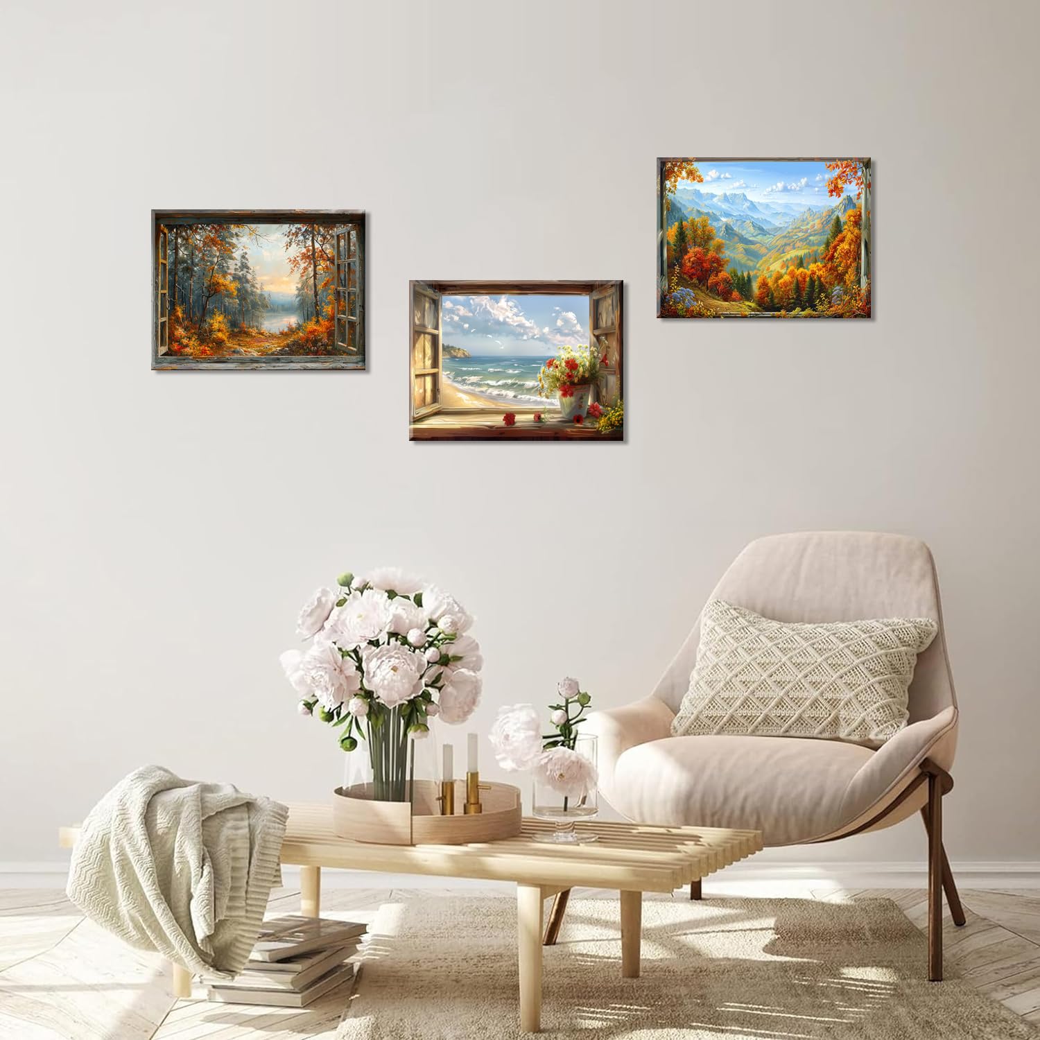 PIY PAINTING Stampa Su Tela, Natura Paesaggio Immagini Moderni Murale, Poster Artistico Autunnale, La Vista Dalla Finestra, Arte Murale Su Tela Seaside Per Camera Letto Soggiorno Ingresso, 3x30x40 cm