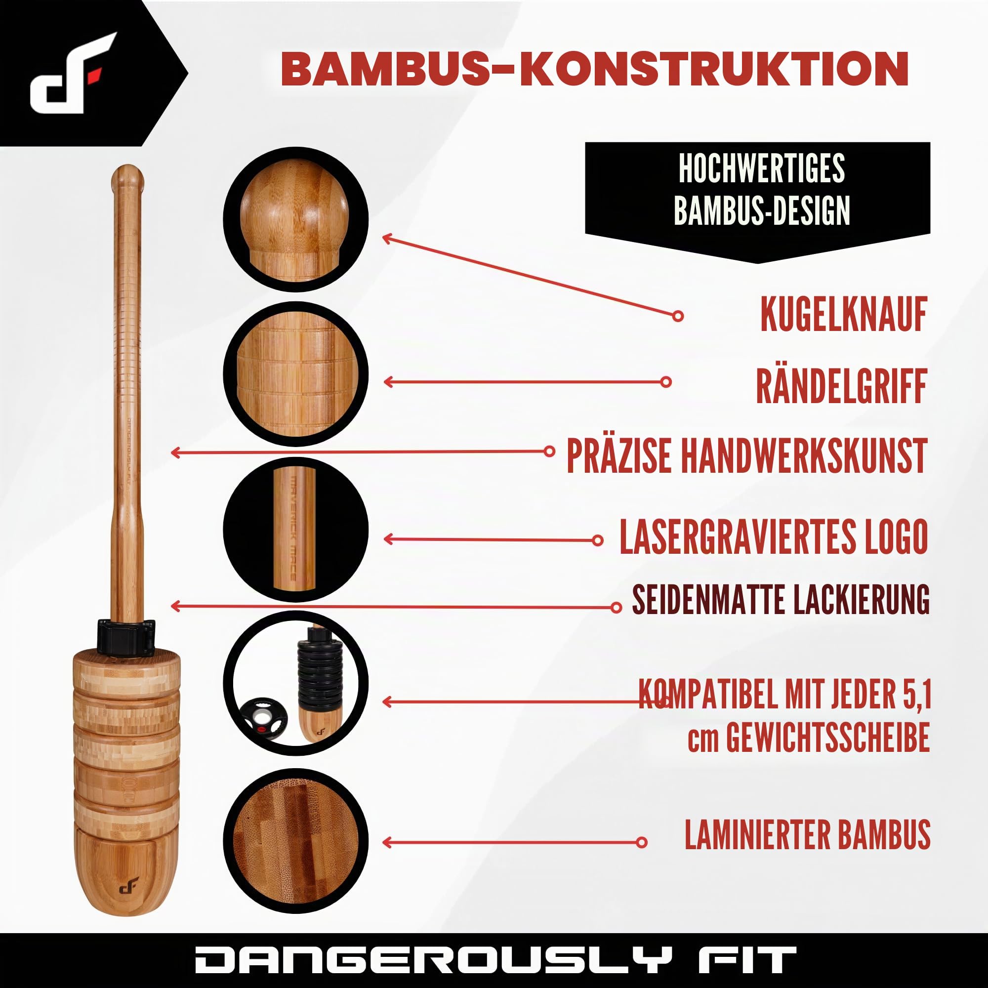 Verstellbarer Maverick Mace – Gewichtsplatte belastete Macebell – Stahl-Streitkolben-Trainingsgerät für ein Ganzkörper-Krafttraining | Heim- und Fitness-Studio