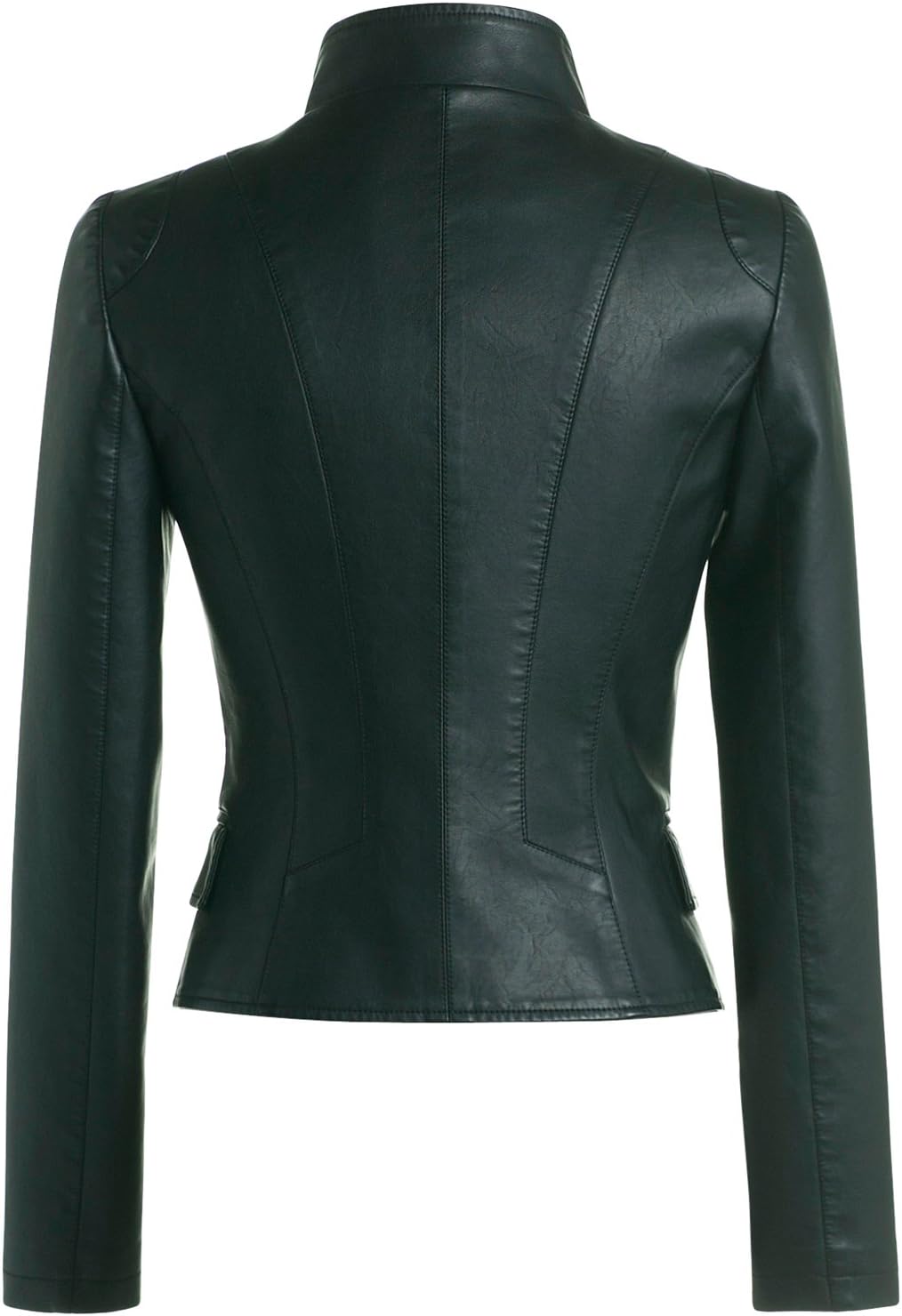 chouyatou Women's Stylish Oblique Zip Slim Faux Leather Biker Outerwear Jacket - Image 2