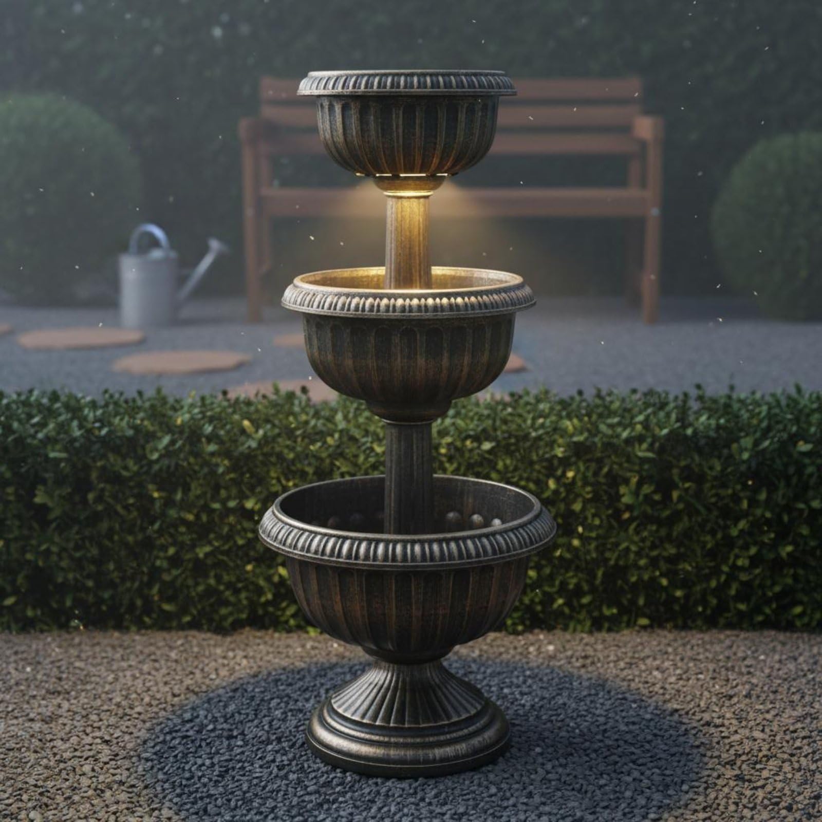predolo Pot de Fleurs Lumineux Solaire Jardinière à Étages Solaire Peu Encombrant Support pour Plantes à Plusieurs Niveaux pour Patio, 3-Couches