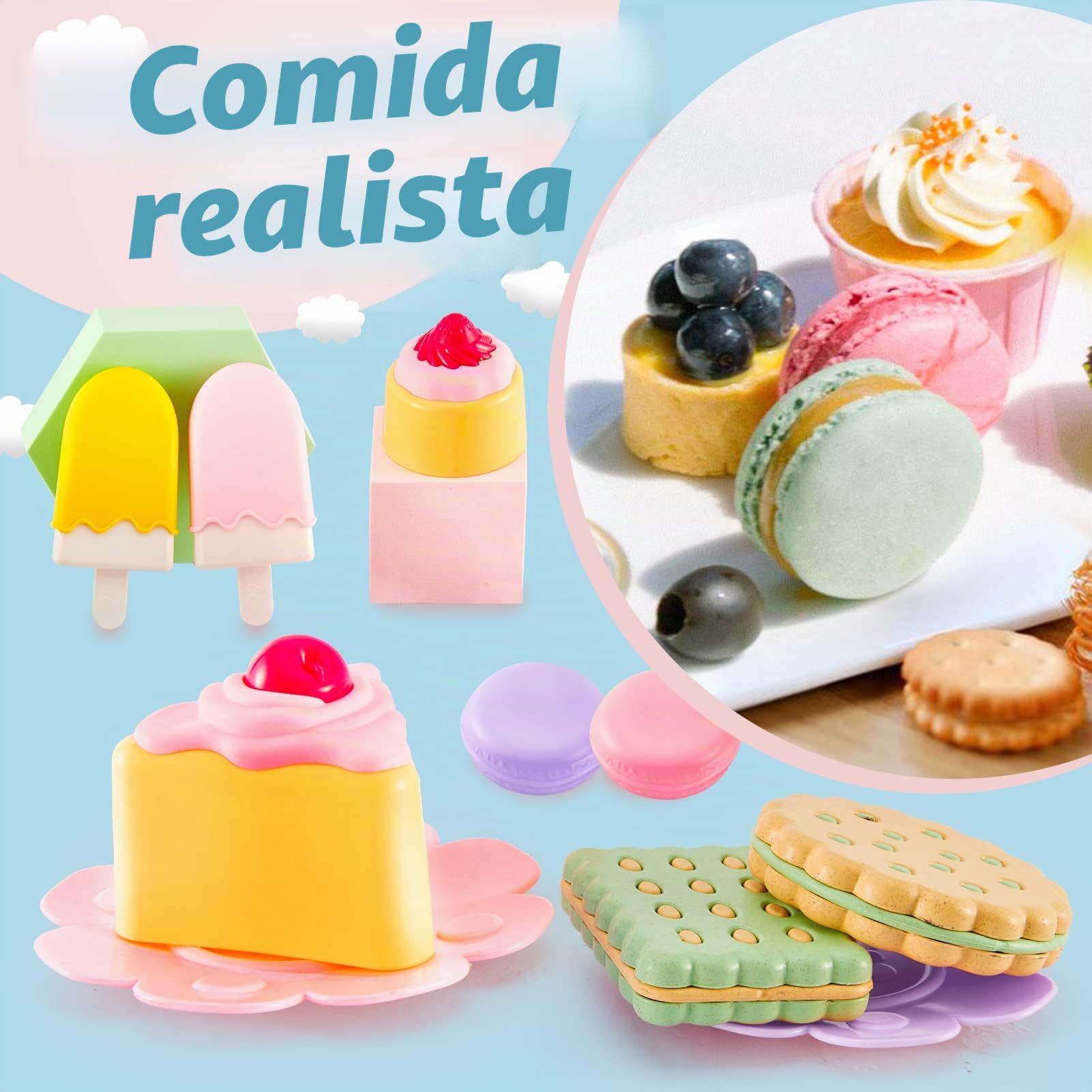 LINFUN KIDS Juego de Té Infantil Juguete con Tetera Postre, Alimentos Cocina Juguete con Platos, Juegos de Simulación Educativo Regalos para Niños Niñas 3 4 5 6 Años