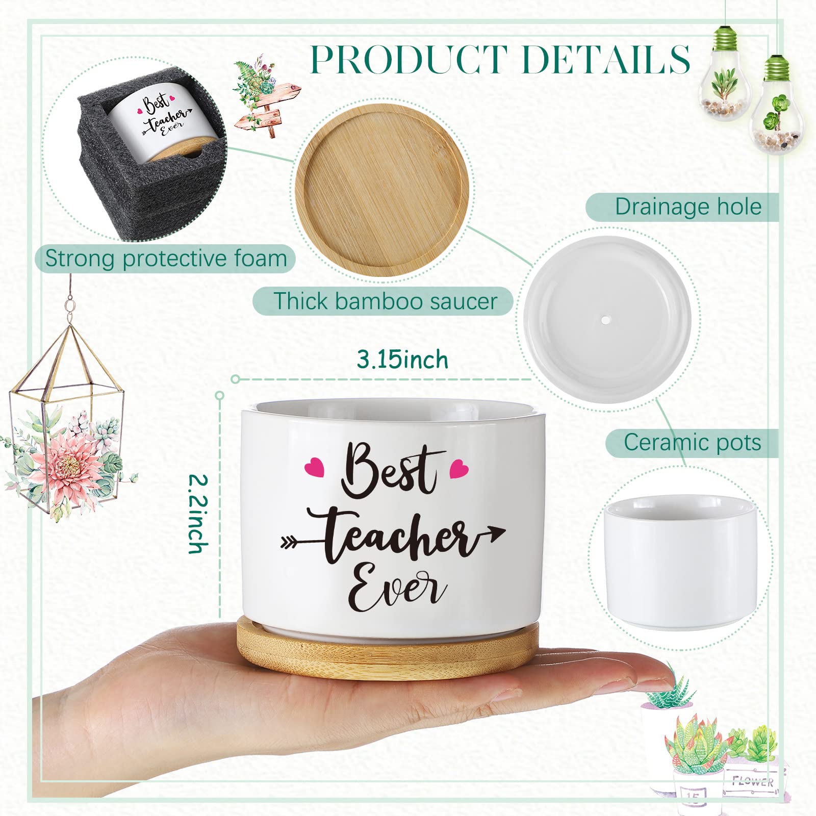 3-teiliges Sukkulenten-Topf-Set – Keramik Mit Dankes-Sprüchen, Ideal Als Lehrer-Geschenk