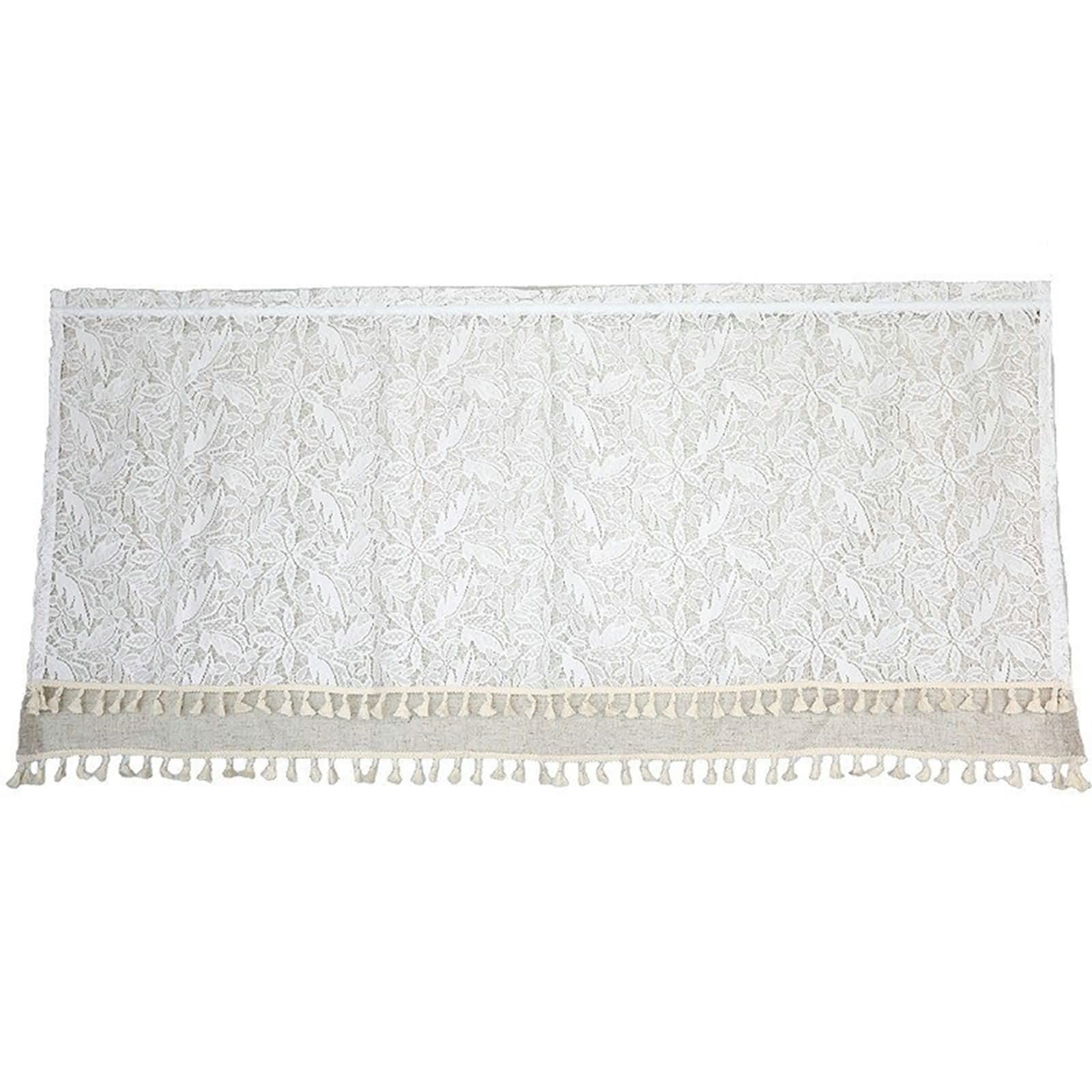 Zazdrostki do sypialni, zestaw 1 szt., 1 x 135 x 80 cm (wys. x szer.), krótkie zasłony, beżowo-białe, haftowane liście z frędzlami, zasłony z kieszeniami