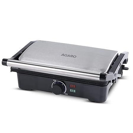 AGARO Galaxy 1000-Watt Sandwich Maker with Non-Stick Grill Plates, 180 degree Flat Openble Plates and Temperatu