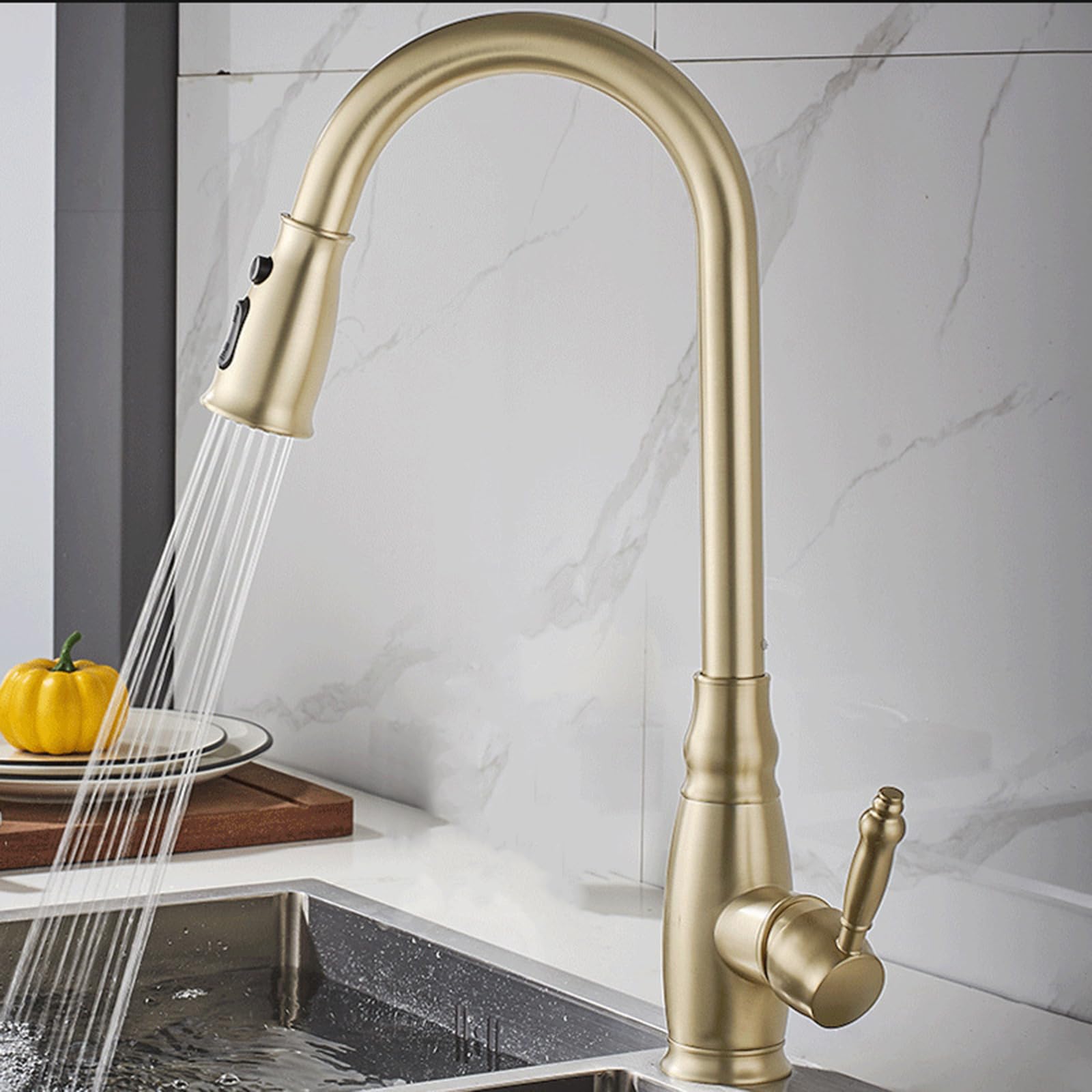 ZQFHSX Kitchen Mixer Tap with Pull Out Spray, Swivel 3 Mode Brass Single Handle, Antique Finish