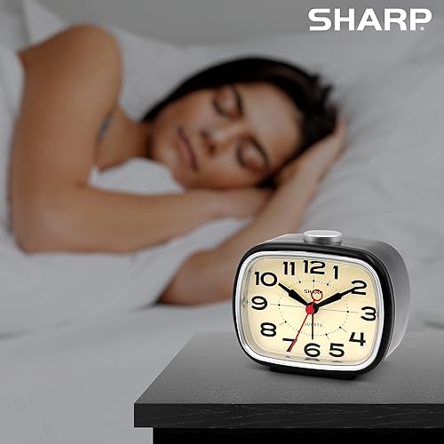 Miniatura 6 de SHARP Reloj despertador, reloj analógico retro simple alimentado por batería, negro