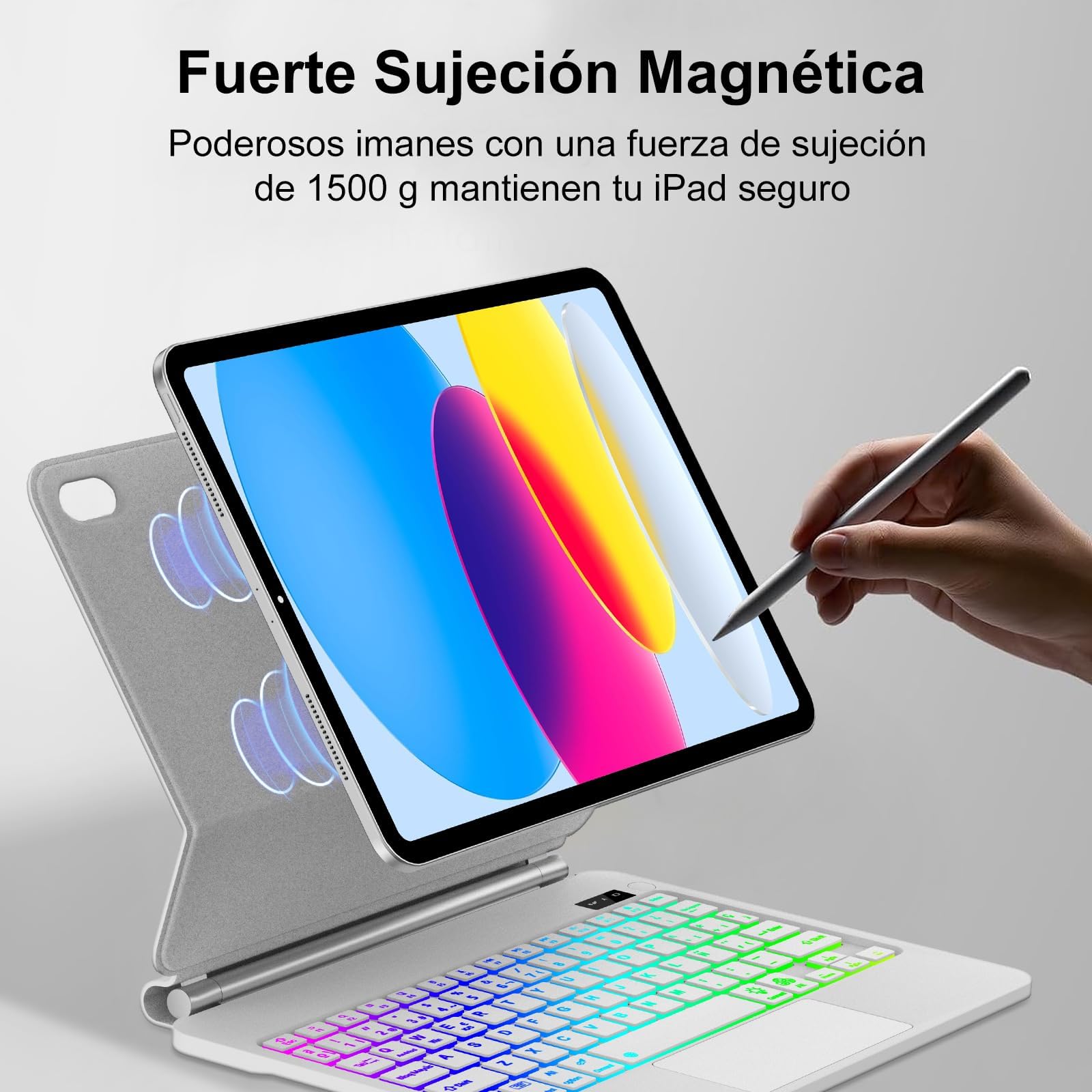 Magic Keyboard for iPad A16 11a Gen 2025/10a Gen 2022, Soporte Magnético Flotante y Panel Táctil Multitáctil de Precisión, Funda Teclado con Retroiluminado for iPad 10th/11th Gen 10.9/11 inch, Blanco
