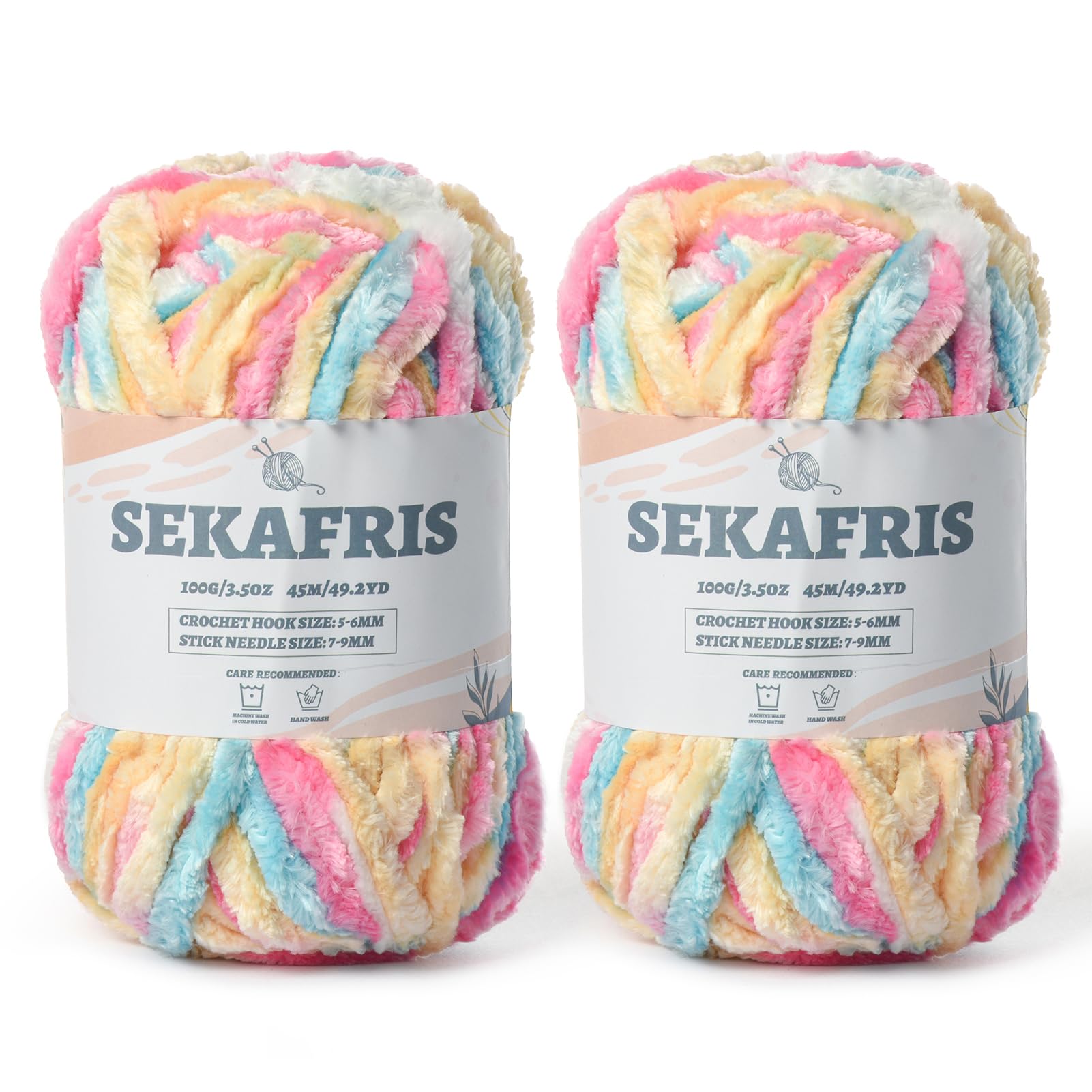 Chenille Velvet Soft Yarn Candy Colour 2 Pack